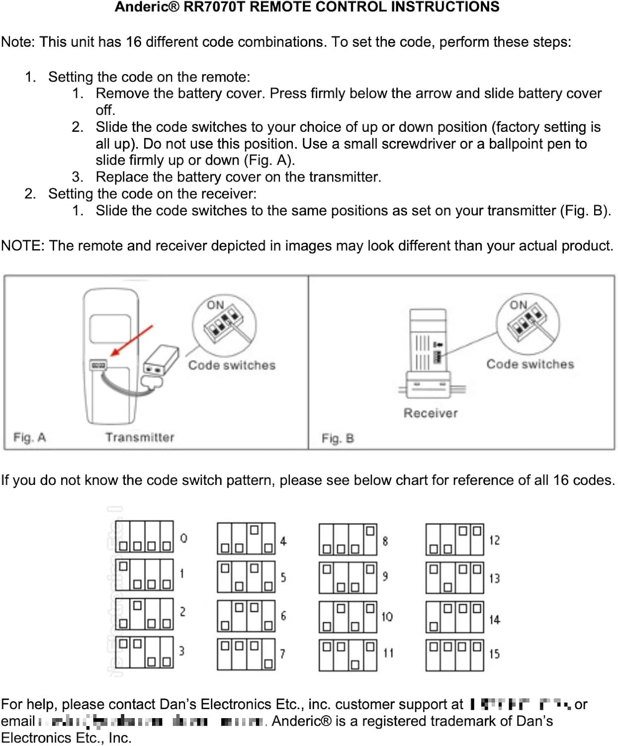 Anderic Replacement OEM UC7070T for Harbor Breeze Ceiling Fan & Light Wireless Remote Control - FCCID CHQ7070T image number 1