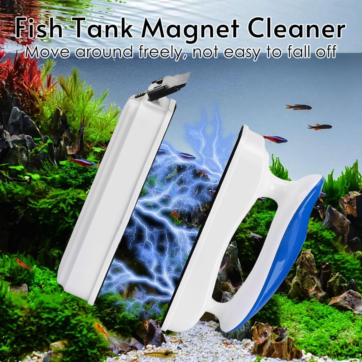 COVVY Magnetic Fish Tank Cleaner Brush,Floating Magnetic Aquarium Fish Tank Glass Algae Scrubber Cleaner Brush Tools for Aquatic Algae Cleaning (M)