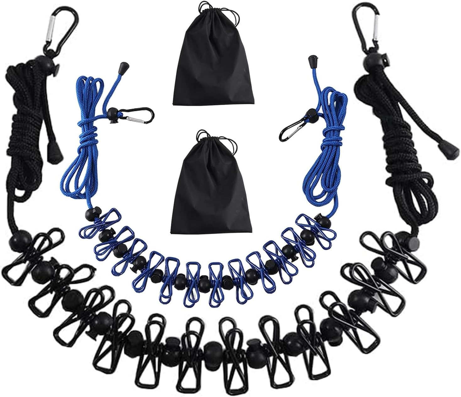 2 Pack Portable Clothesline with 12 Clothespins, Retractable Travel Windproof Clothesline with Climbing Clip, Suitable for Camping, Hotel Indoor and Outdoor Use(Blue)