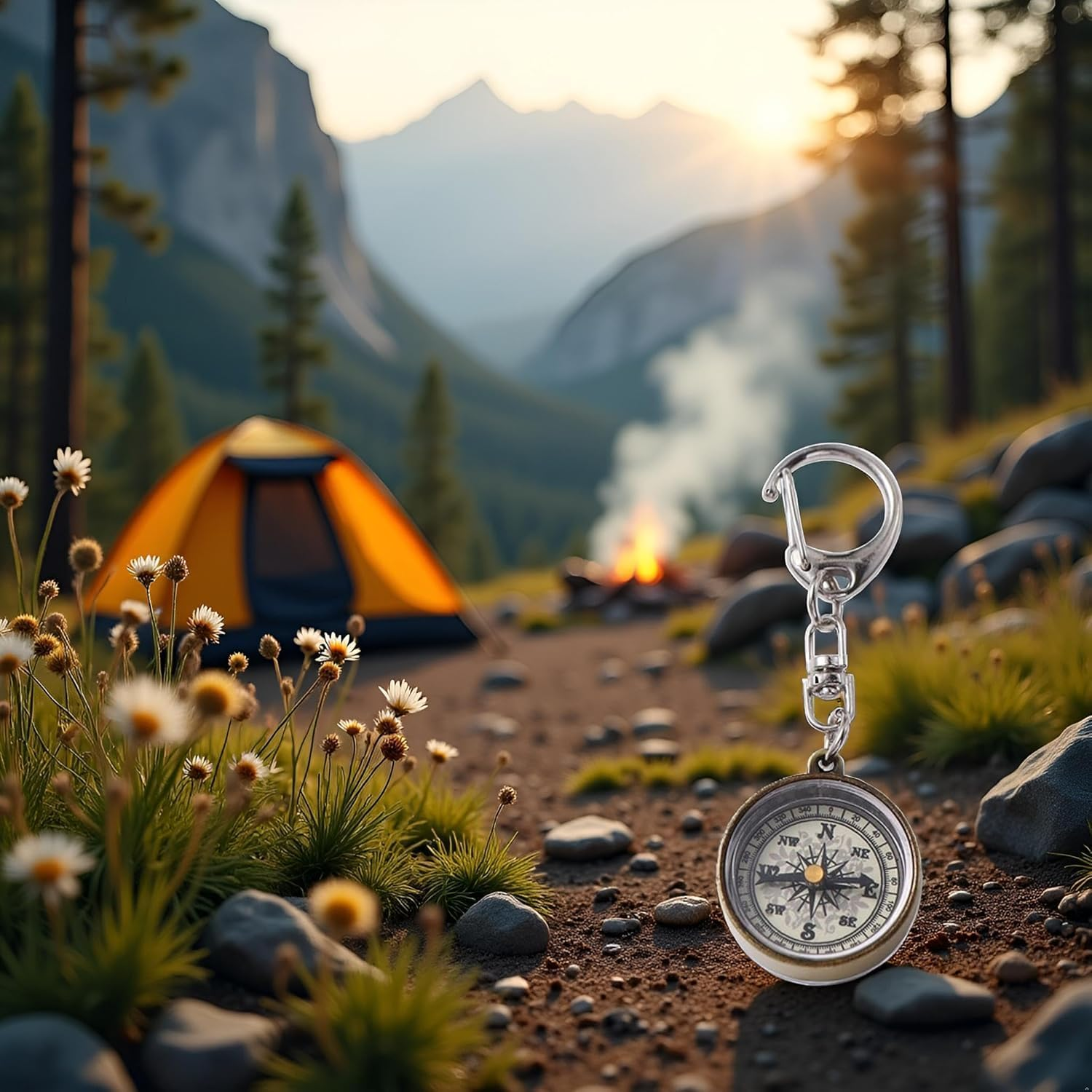 2Pcs Gold Vintage Zinc Alloy Metal Compass with Chain, Key Ring Camping Compass Keychain Navigation Tools Key Ring,Compasses Electronics and Gadgets Recreation Accessories