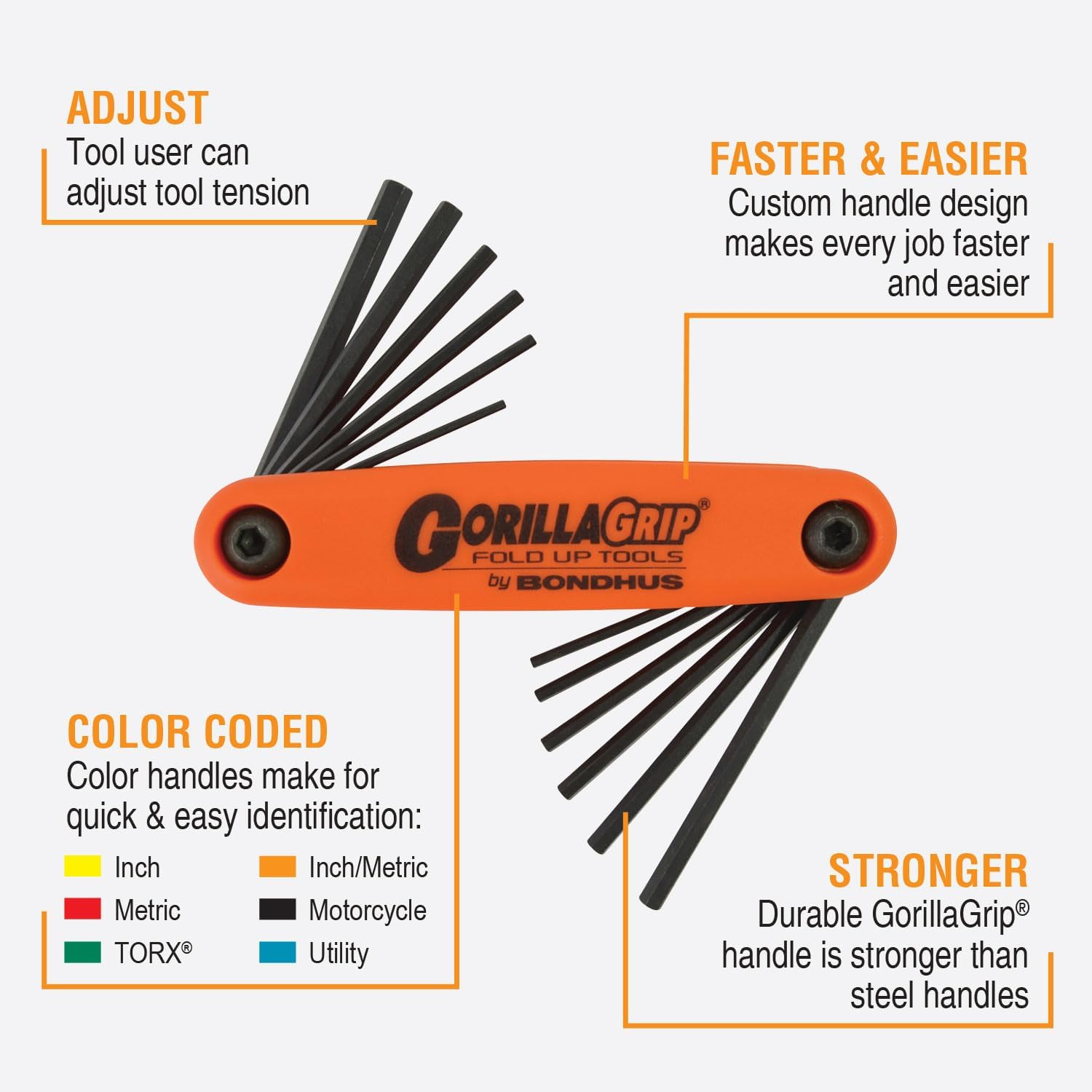 Bondhus Gorillagrip 12 Imperial and Metric Hex End Fold Up, Arancione, 12550 image number 2