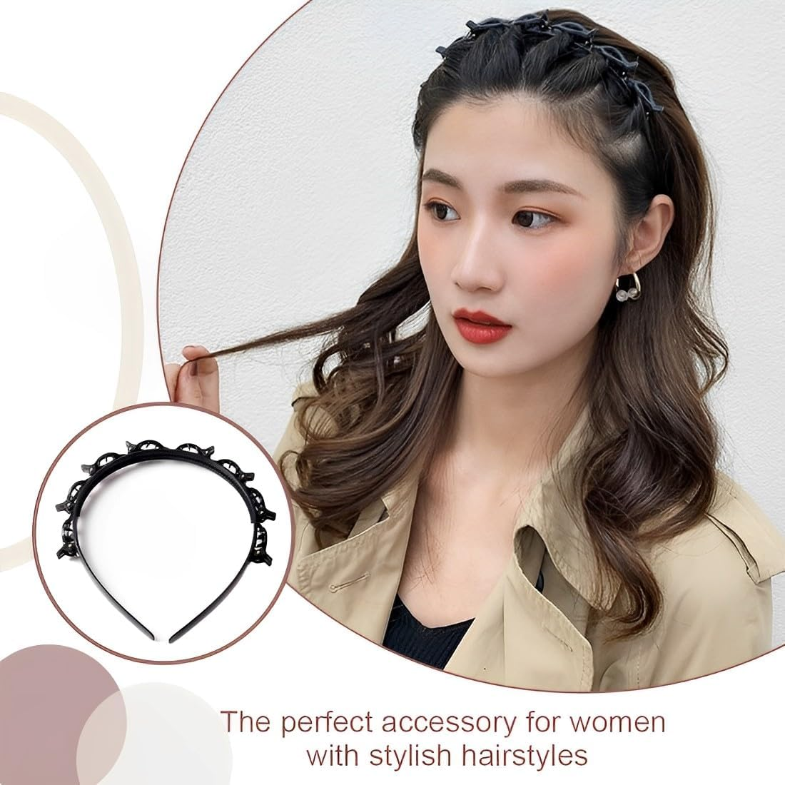 AOEVUIR Bangs Hairstyle Hairpin Hairstyle Aid Headband with Clips Hair Pins Hairdressing Supplies Headband Hair Accessories Hairband with Clips Twist Clip Headband (With 6 Hair Bands) image number 4