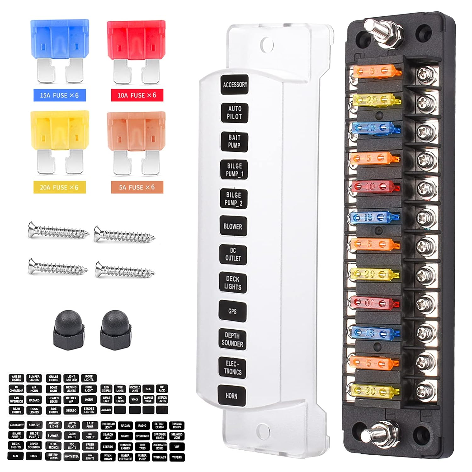 12 Way 12V Fuse Box Blade, 12Volt Fuse Block without LED Indicator Damp-Proof Cover - 12 Circuit Independent Positive Negative Fuse Box Holder for 12V/24V Auto Car Truck Boat Marine Vehicle image number 6