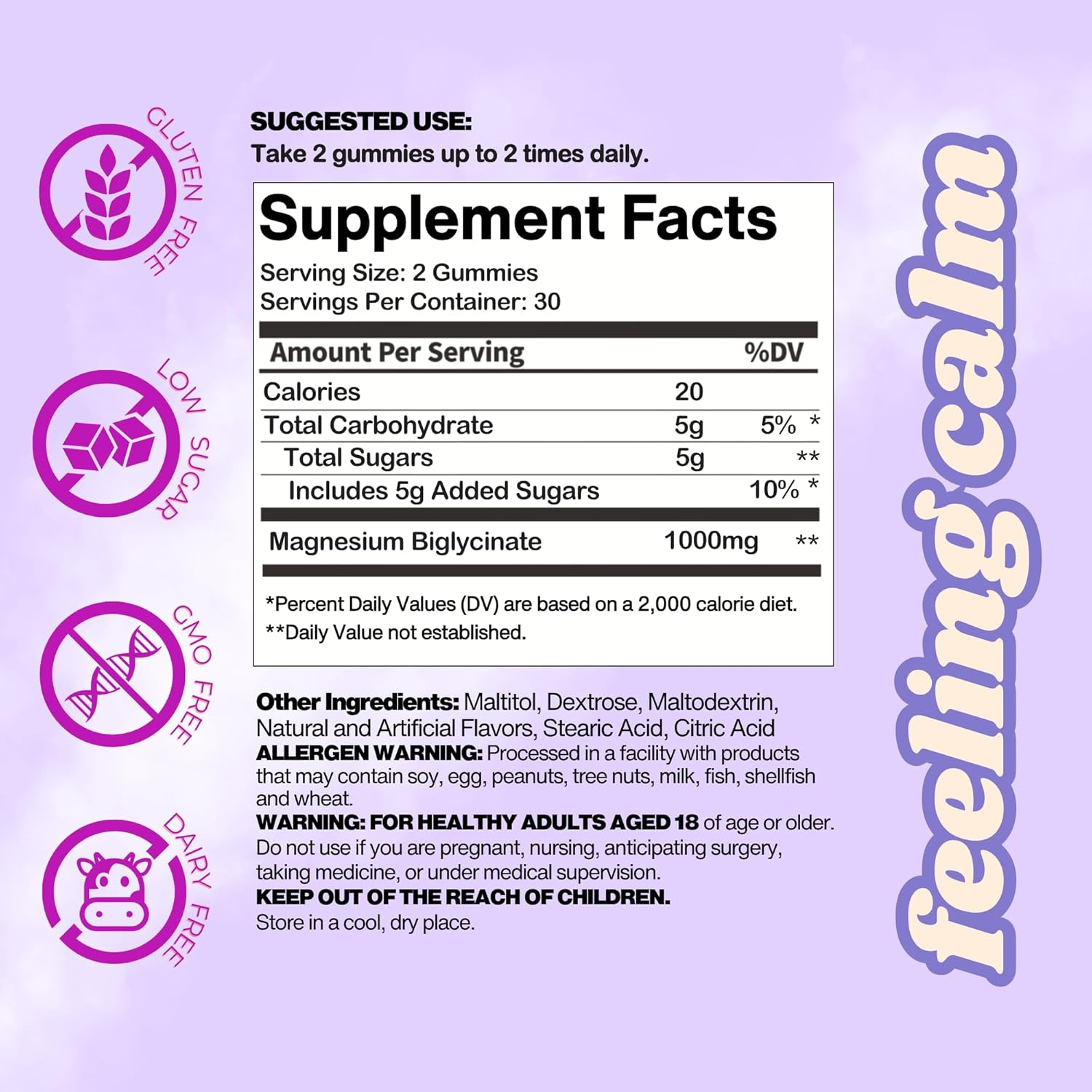 Magnesium Glycinate Gummies &ndash; 1000Mg Magnesium Bisglycinate per Serving &ndash; Wildberry Flavor &ndash; Vegan, Gluten-Free, No Artificial Colors &ndash; 60 Gummies (30 Servings) image number 4