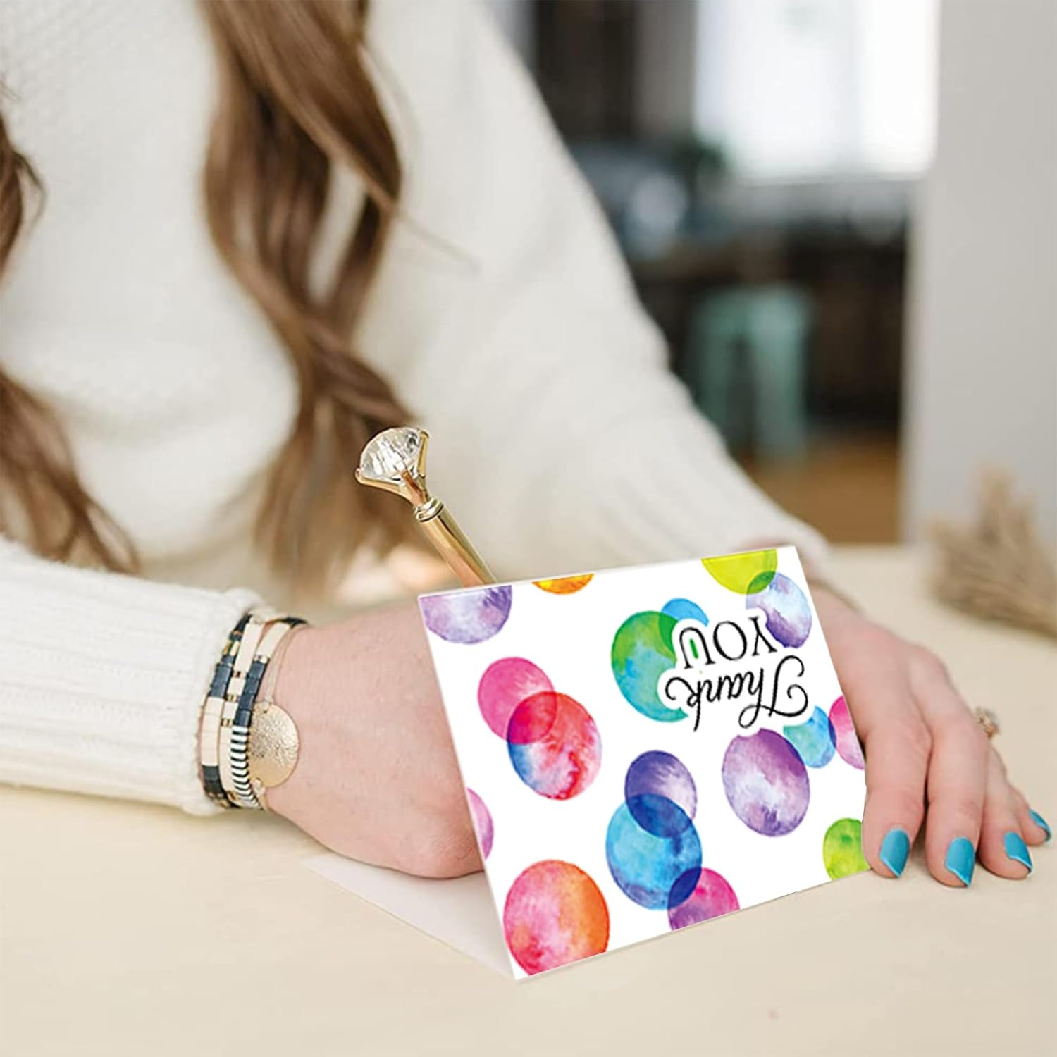 SYTHAK 16PCS Thanks You Cards,With Envelopes and Sticker,Each Greeting Cards Includes 8 Watercolor Designs Blank inside Appreciation Card for Teacher Kids Thanksgiving Christmas.4.1 X 3 In image number 2