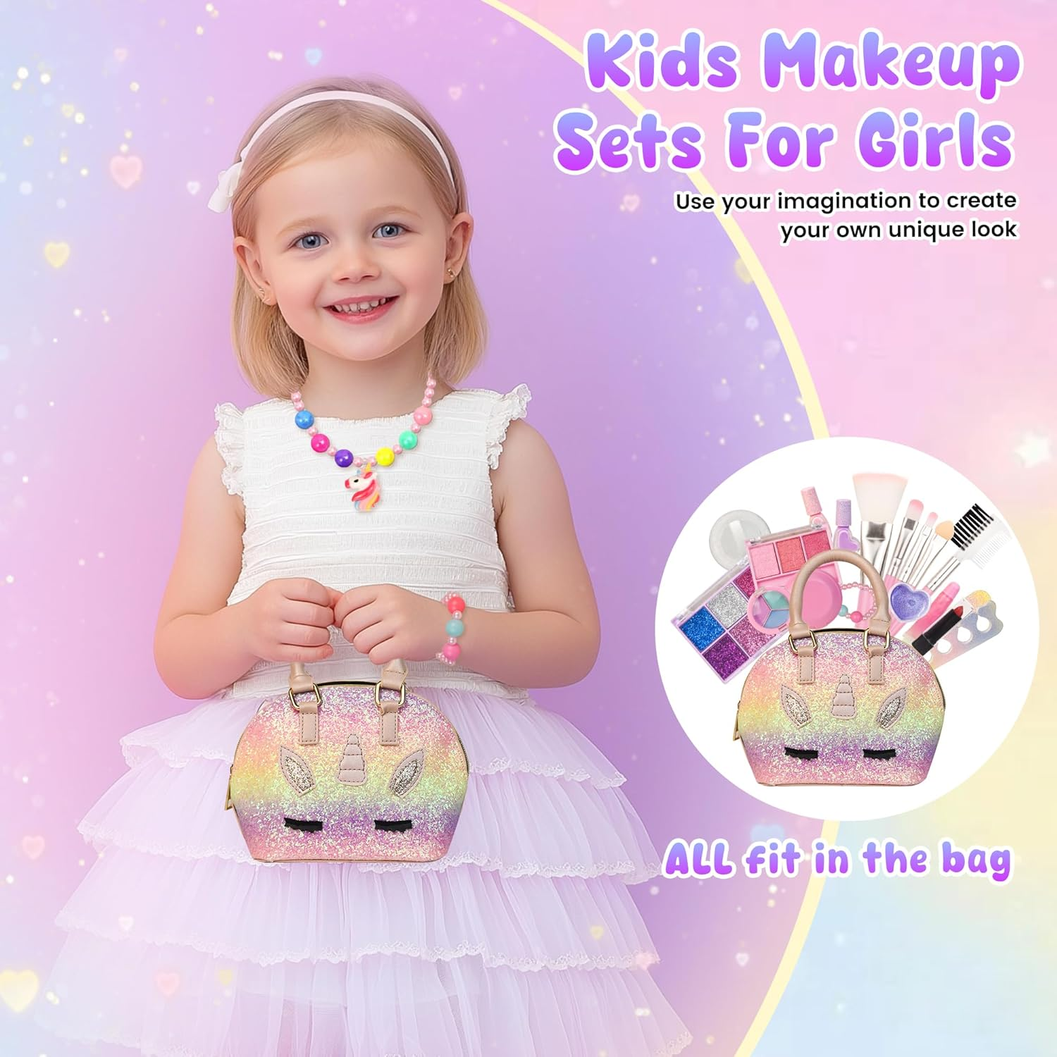 Kids Washable Makeup Kit for Girls - Real Make up Set with More Kits- Pretend Play Beauty Toys for Toddlers and Kids, Christmas Birthday for Girls Ages 3-12 (Pink Unicorn) - Mermaid image number 2