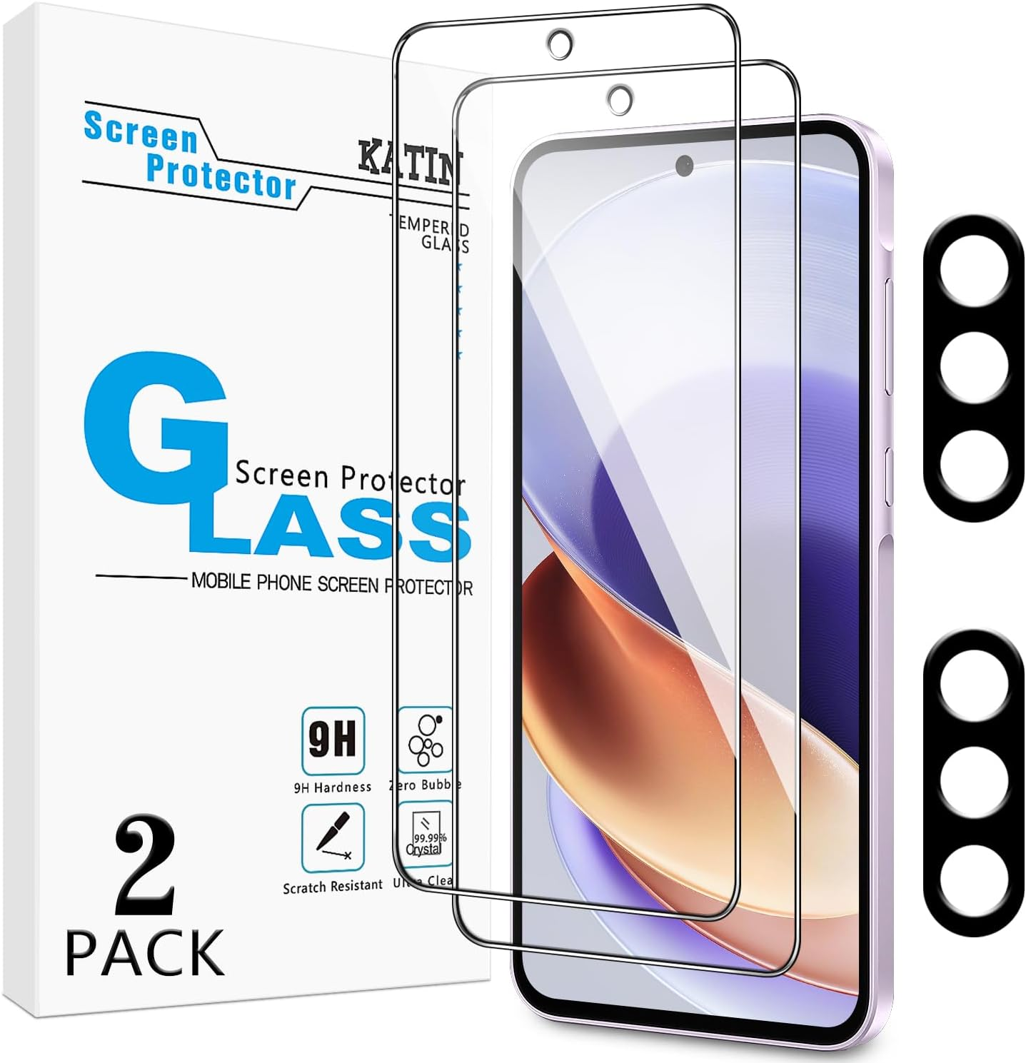 KATIN [2+2 Pack] Screen Protector for Samsung Galaxy A36 5G Tempered Glass with Camera Lens Protector, 9H Hardness, Easy to Install, Bubble Free, anti Scratch image number 1