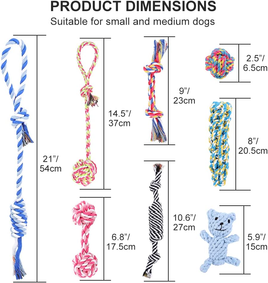 PLUTUS PET Dog Chew Toys for Aggressive Chewers, 8 Pack Interactive Dog Rope Toys, Washable Cotton Tough Dog Toys, Teething Toys for Puppies Small and Medium Dogs image number 6