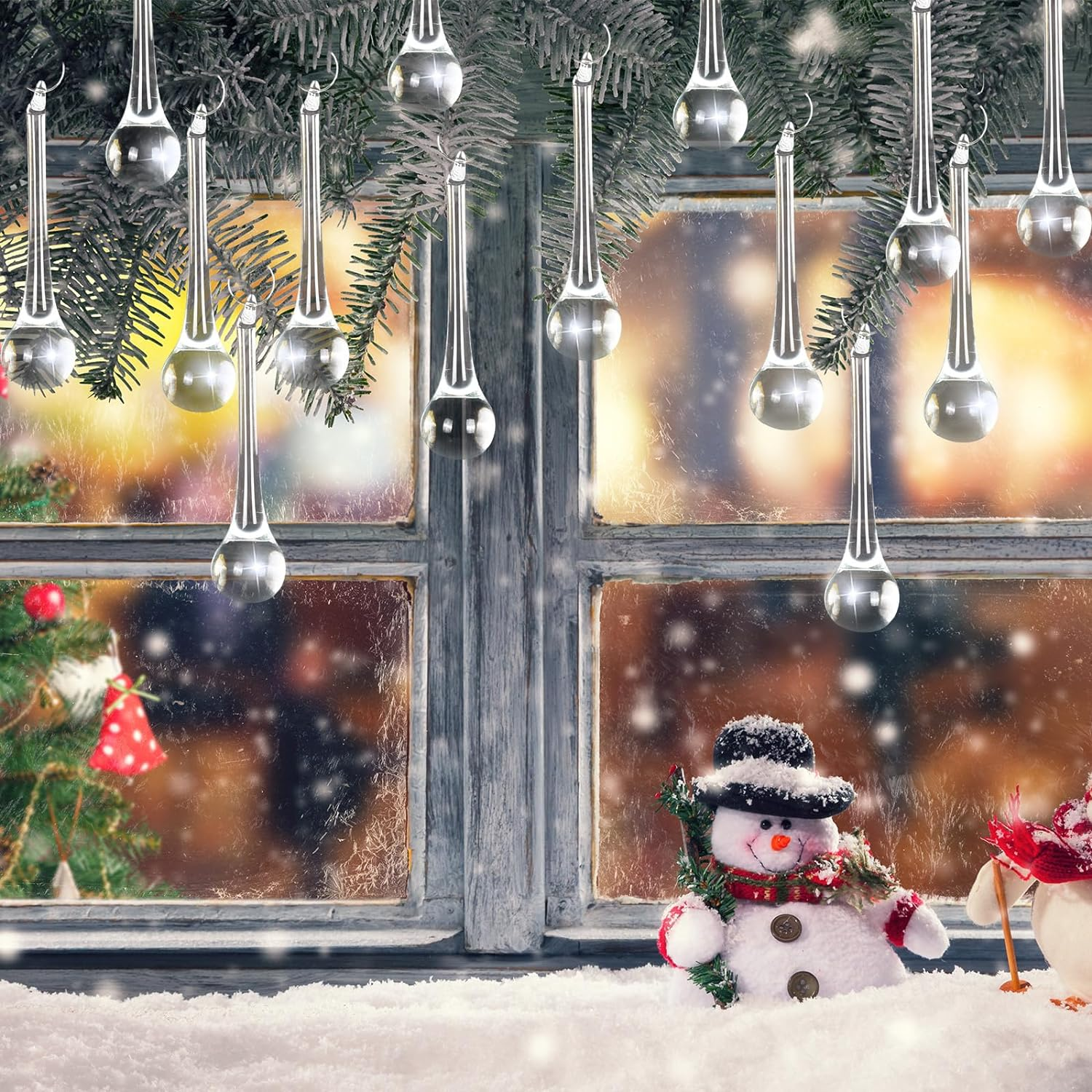 Whaline 20Pcs Christmas Crystal Ornaments 3 Inch Clear Teardrop Chandelier Decor Glass Hanging Ornaments for Xmas Tree Party Home Decor image number 2