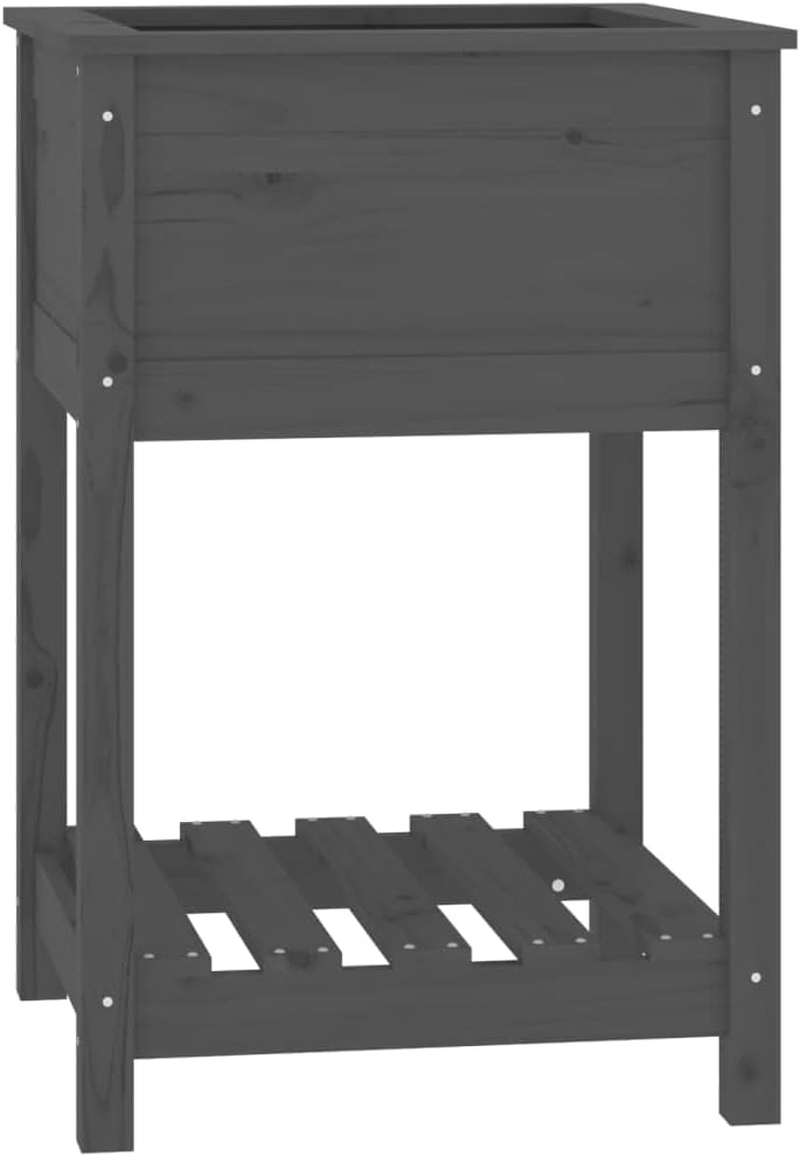 'Vidaxl Gray Solid Pine Wood Planter with Shelf, Square Garden Pot with Ample Planting Space - 54X54X81 Cm image number 6