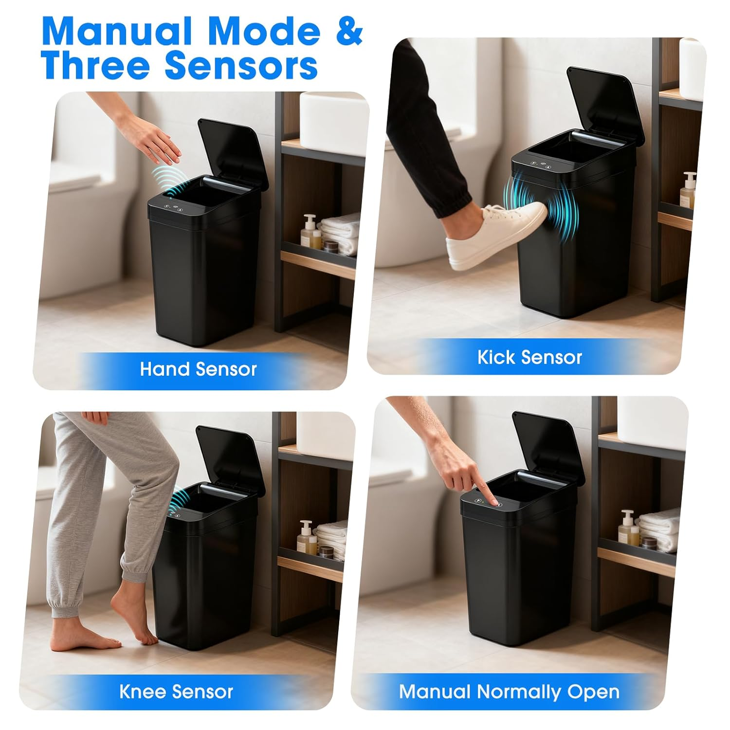 2 Pack Bathroom Trash Can,12L / 2.6Gallon Automatic Touchless Garbage Can, Smart Trash Can with Lid - Electric,Slim Motion Sensor Waterproof Trash Bins for Bedroom Kitchen, Bathroom, Office(Black)