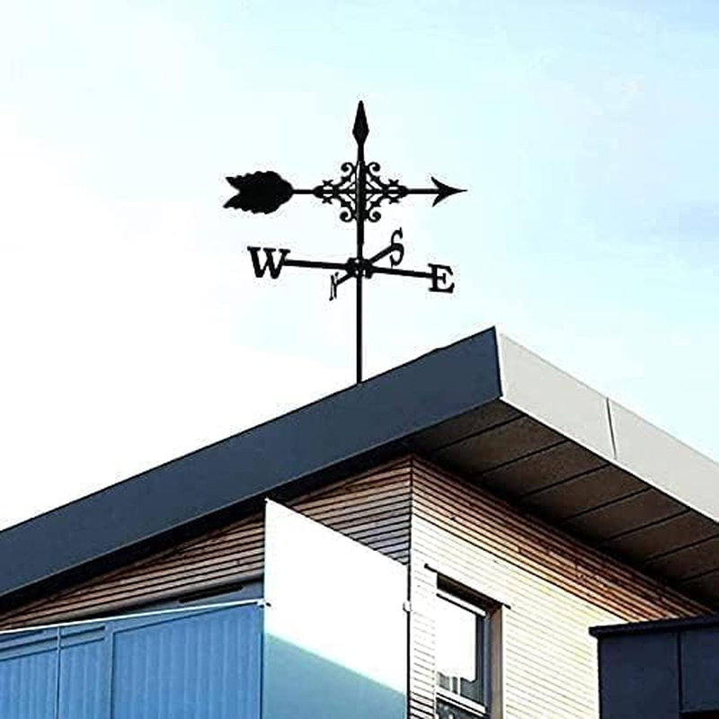 Black Metal Outdoor Weather Vane with Arrow Ornament, Wind Direction Indicator for Garden, Yard, Roof Mount image number 3
