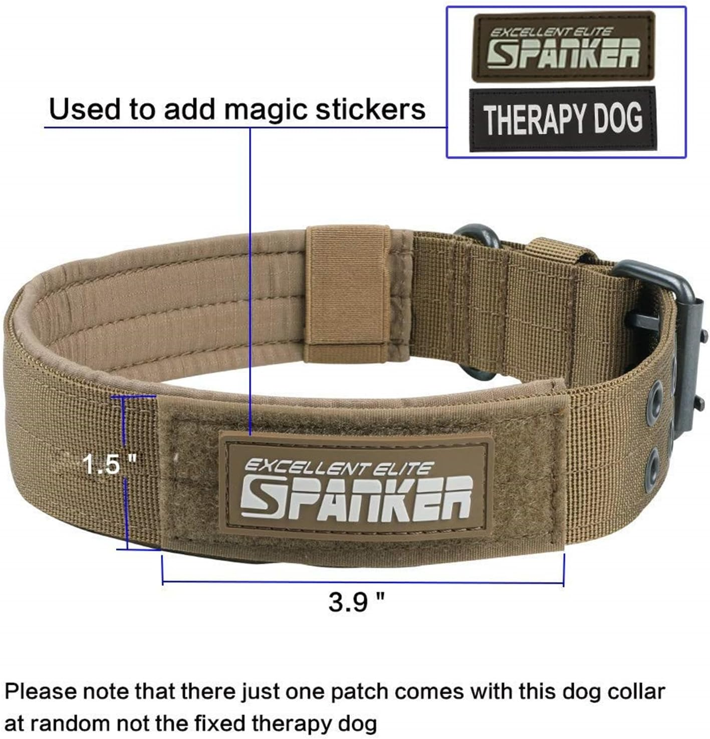 EXCELLENT ELITE SPANKER 1.5" Width Military Dog Collar Adjustable Metal D Ring & Buckle Working Dog Collar for Medium Large Dogs (Coyote Brown-Xl) image number 5