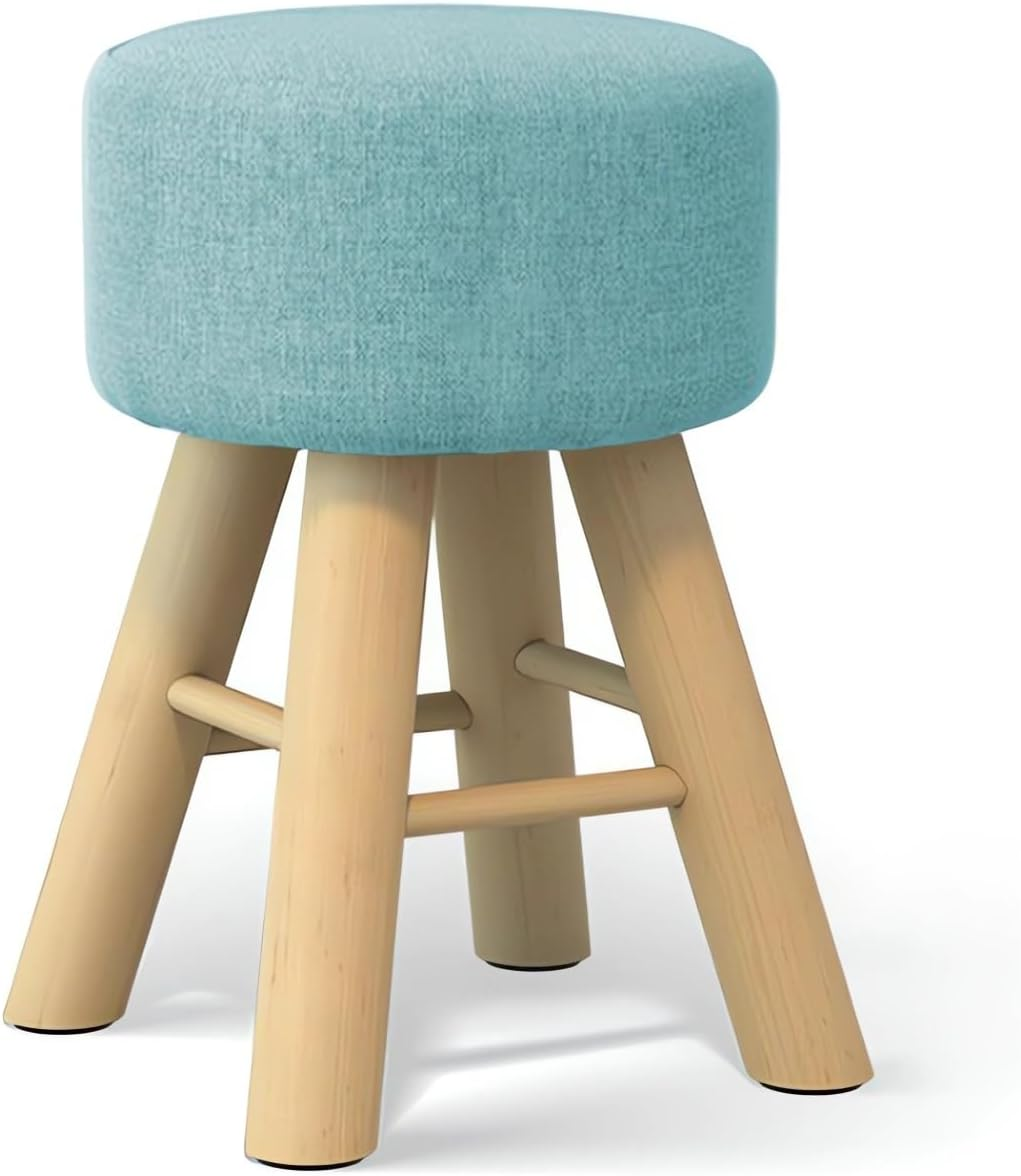 Round Ottoman Footstool, 28 X 28 X 42 Cm, Wooden Legs, Fabric Cushion Top A269 (Green) image number 3