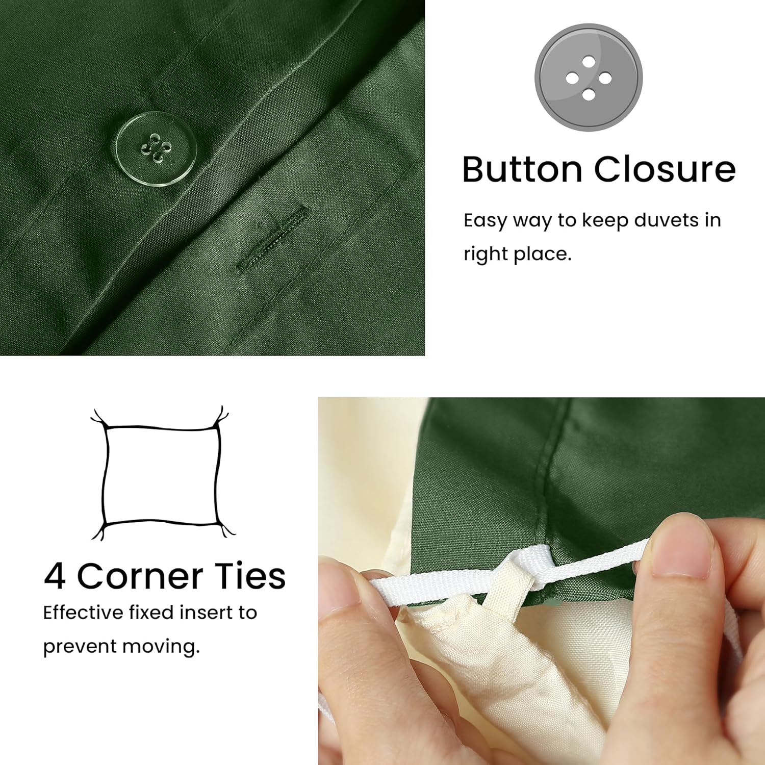 LINENOVA Queen Quilt Cover Set, 100% Luxury Cotton Duvet Cover with Buttons Closure,Ultra Soft Solid Plain Color 3Pcs Doona Cover Set(Queen, Olive) image number 5