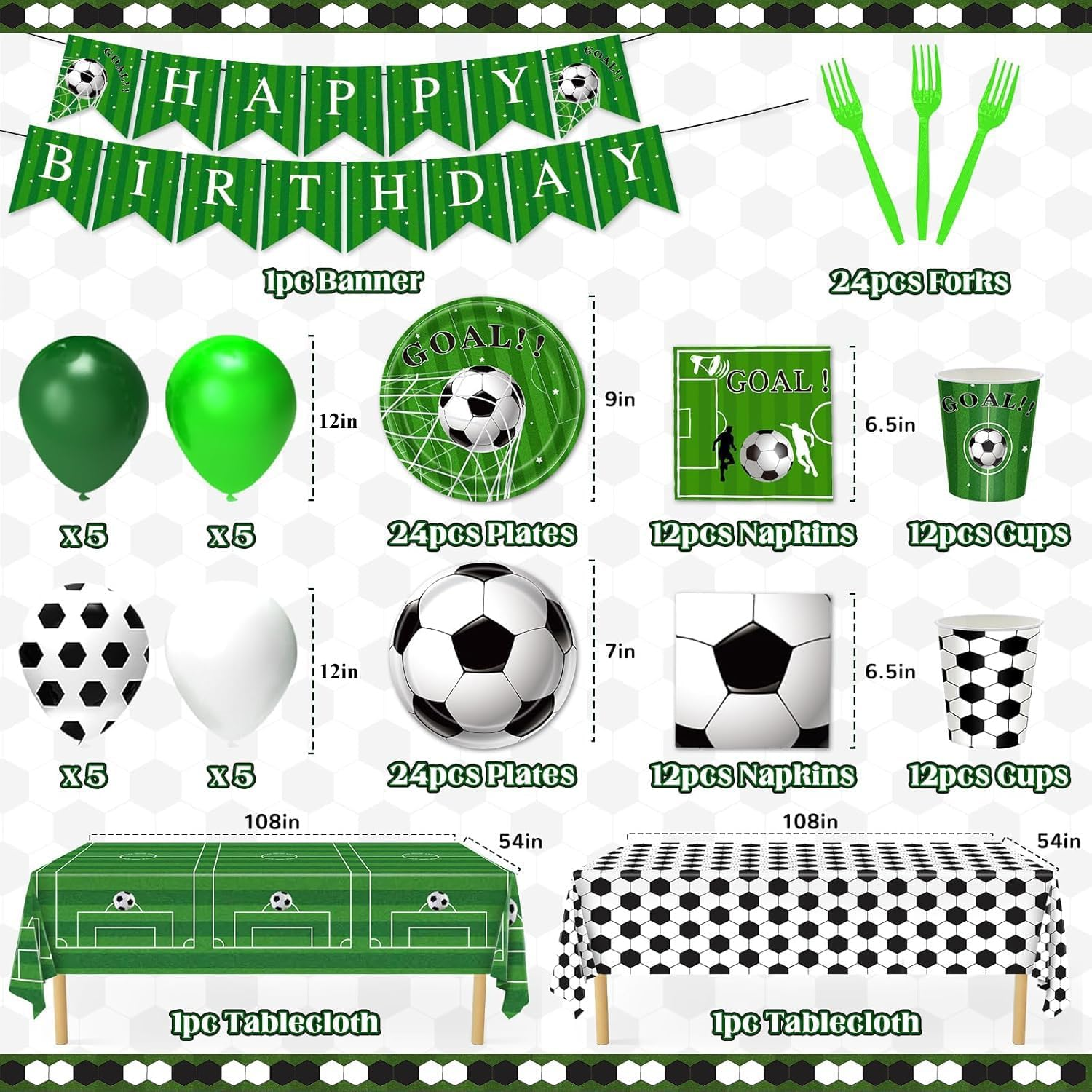 Soccer Party Decorations, 143Pcs Soccer Birthday Party Supplies Serves 24 with Soccer Plates and Tablecloth and Birthday Banner Balloons for Soccer Sports Theme Birthday Decorations image number 3