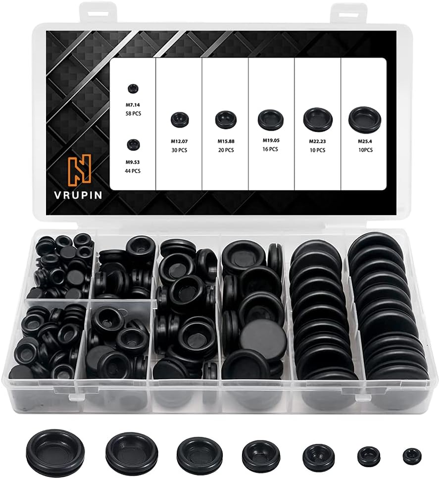 188 Pieces Closed Rubber Grommet Firewall Solid Closed Hole Plug Assortment Kit for Wire Electrical Appliance Plumbing (7 Sizes) image number 1