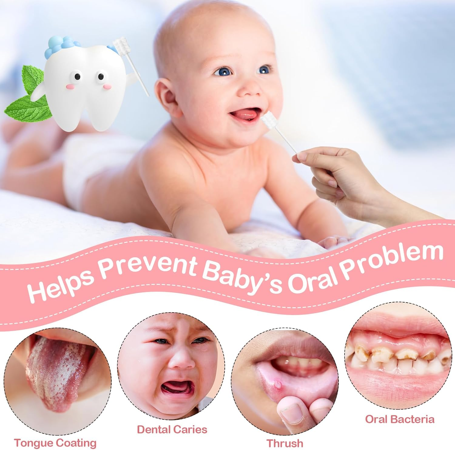 Singhoow 200 Pieces Baby Tongue Cleaner Disposable Infant Oral Cleaner with 4 Pieces Finger Toothbrush Soft Gauze Baby Mouth Cleaner Newborn for Tooth Mouth Gum Dental Care (Pink) - As Pictures Shown image number 3