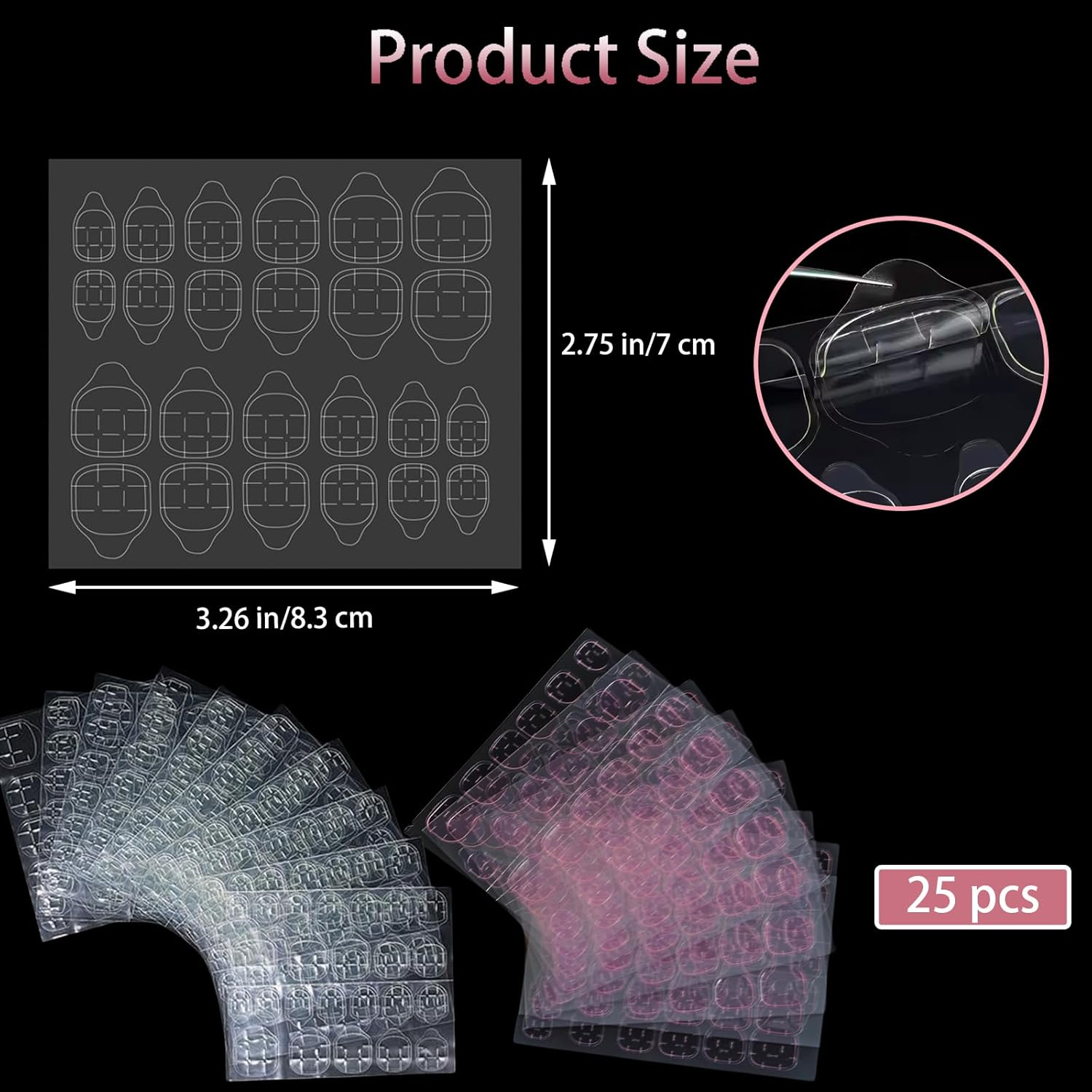 INCAUCA 600Pcs Press on Nail Adhesive Tabs Waterproof, 25 Sheet Jelly Double Sided Sticker, Sticky Tabs Thin Breathable for Acrylic False Nails Manicure Tape (Clear)