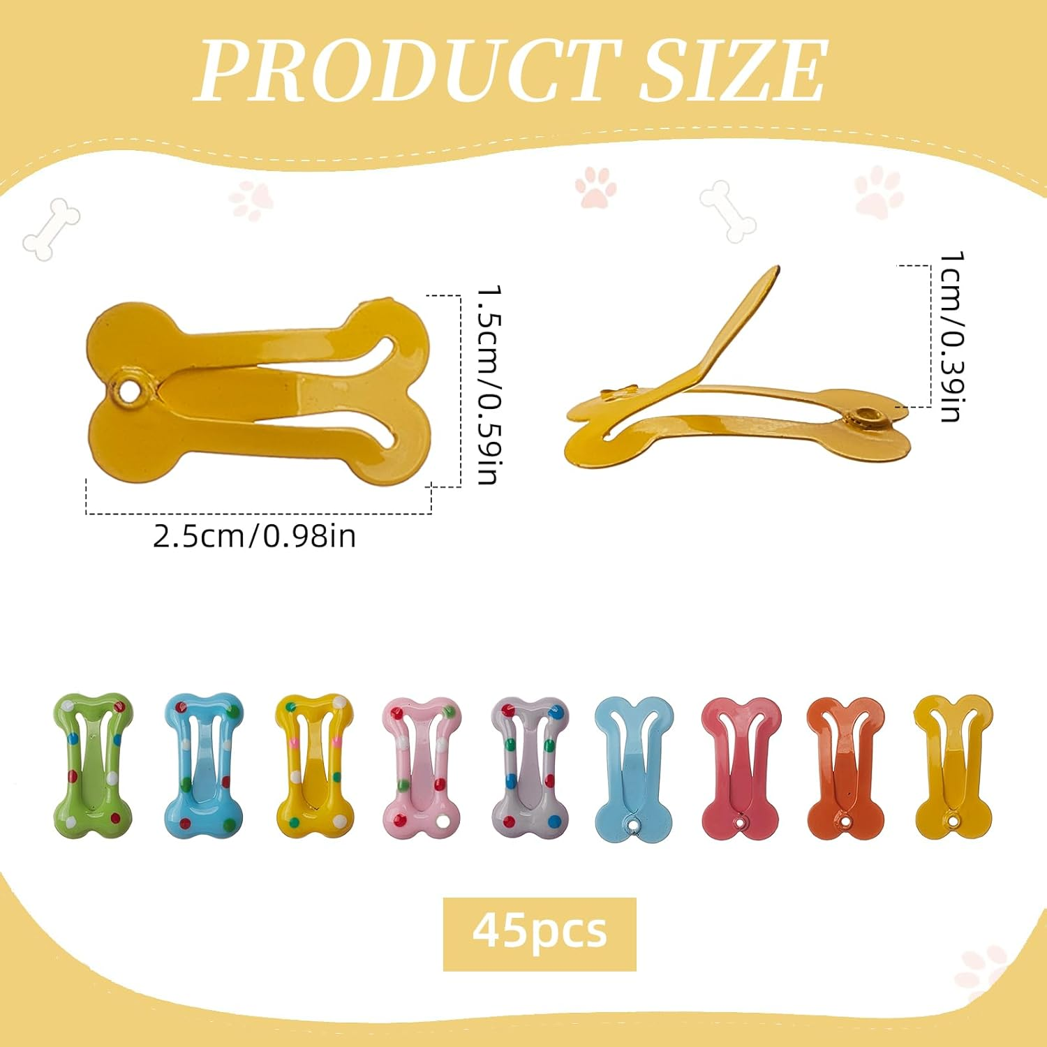 NICENEEDED 50 PCS Bone Shaped Hair Clips, 1" Small Barrettes Dog Hair Clip, Cat Puppy Mini Snap Hair Clip, Pet Grooming Bows Hair Decoration Accessories