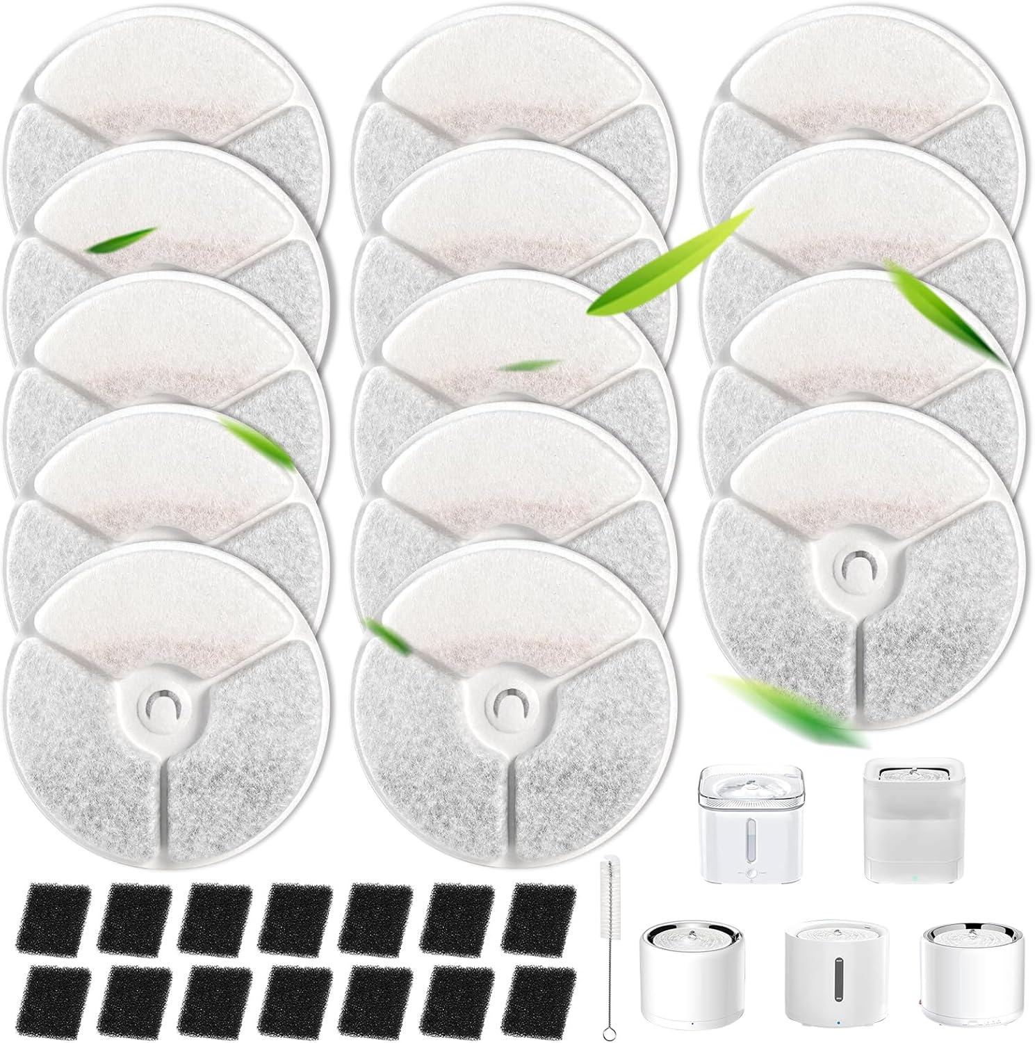 Herboom Pack of 28 Cat Fountain Filter Unit 3.0 with 1 Cleaning Brush, Drinking Fountain Filter Compatible with E Versweet Solo 2/Solo SE/3 Pro/2S/3 (14 Pieces Filters + 14 Pieces Sponge) image number 2