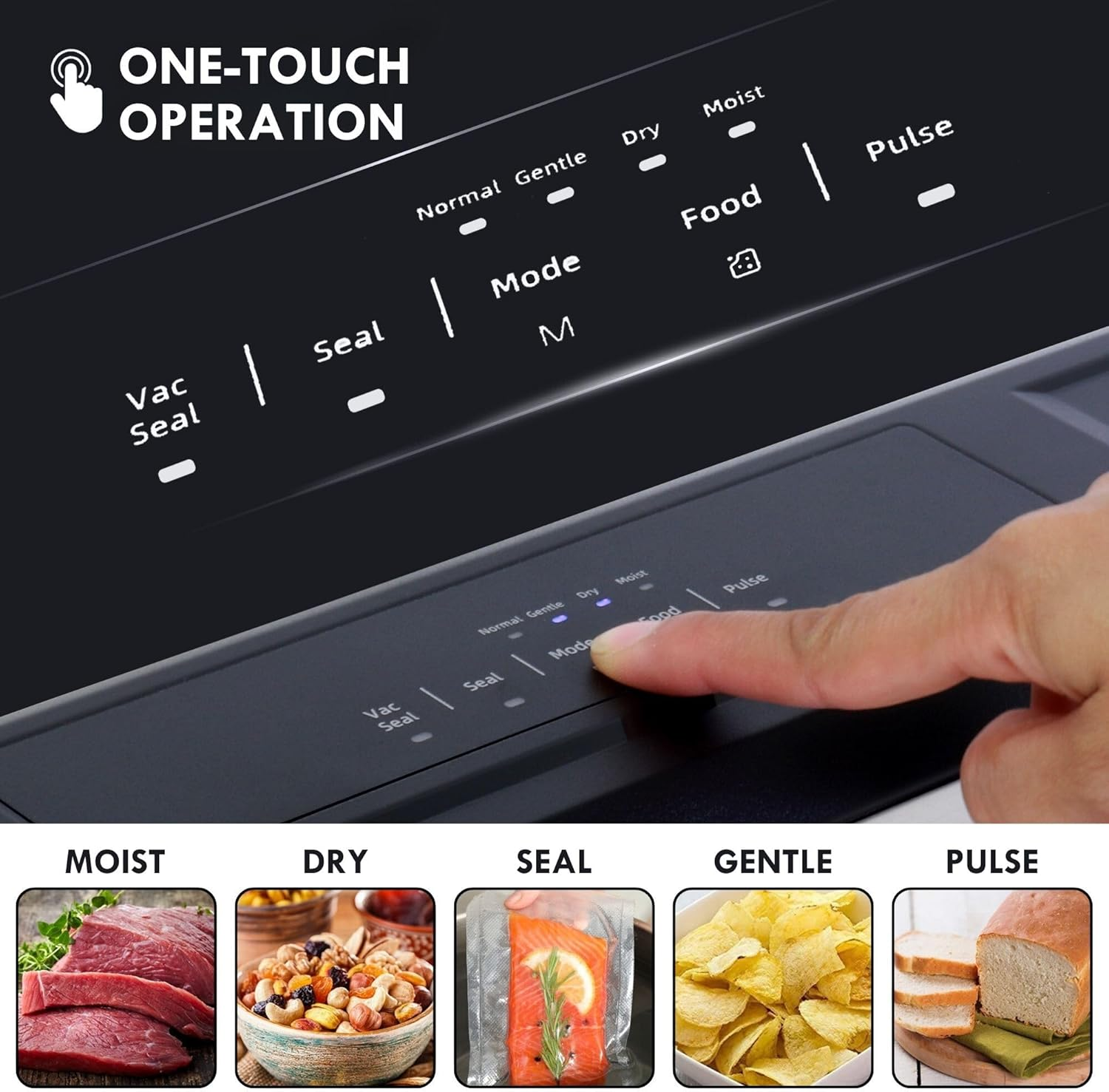 Kenmore Vacuum Sealer Machine, One-Touch Automatic Food Sealer for Dry/Wet Food, Sous Vide Compatible, 7 Preset Modes, with 10 Bags, (Stainless Steel) image number 2