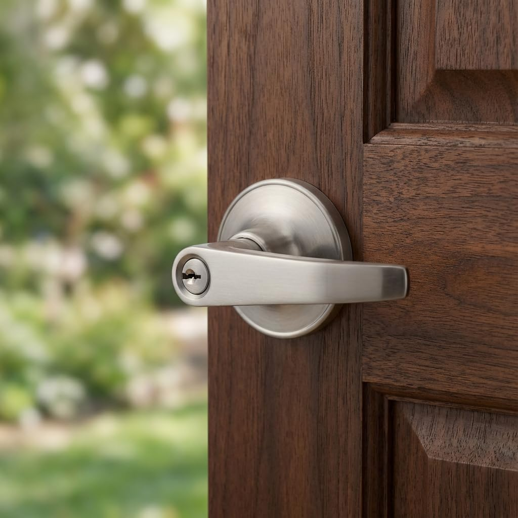 Wave Lever Keyed Entry Door Lock/Door Knob Hardware Wave Handle and Closet Lockset (802-ET) image number 3