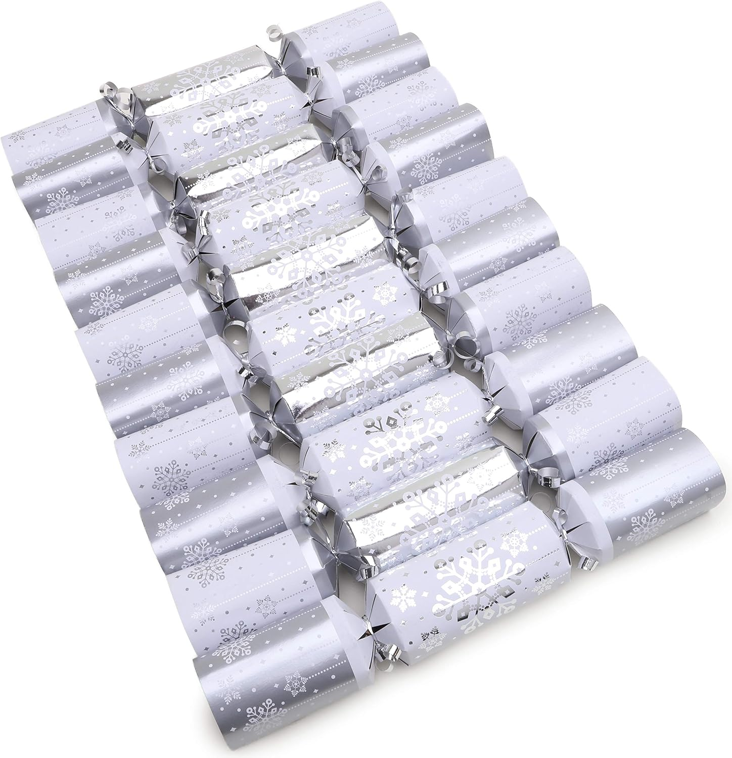 10 Deluxe Silver and White Christmas Crackers image number 1