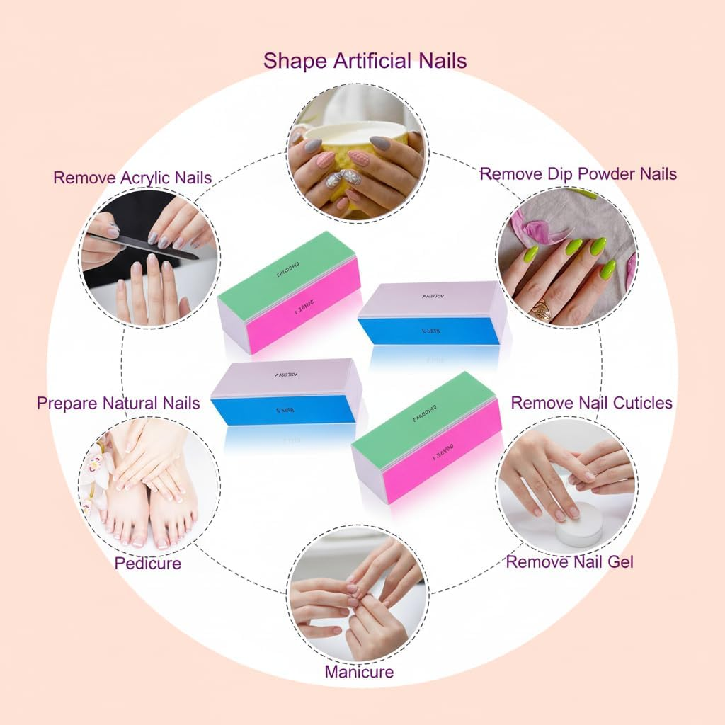 CRFY 4-Way Nail Buffer Block Set (4 Pcs) &ndash; Multi-Sided Nail Polishing Buffers for Natural & Acrylic Nails, Grit 120/240/600/3000, for Smoother, Shiny Nails