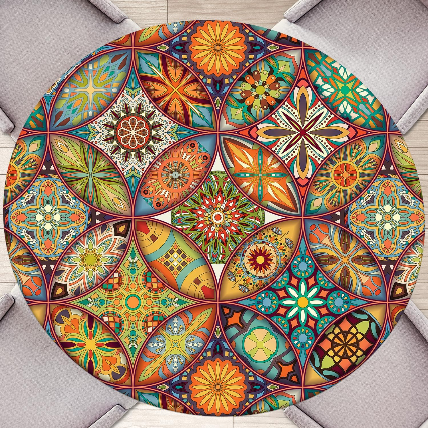 Round Fitted Tablecloth with Elastic round Outdoor Tablecloths Fitted Table Covers for Tables Waterproof Reusable Vinyl Tablecloth for Indoor and Outdoor 48''-52''