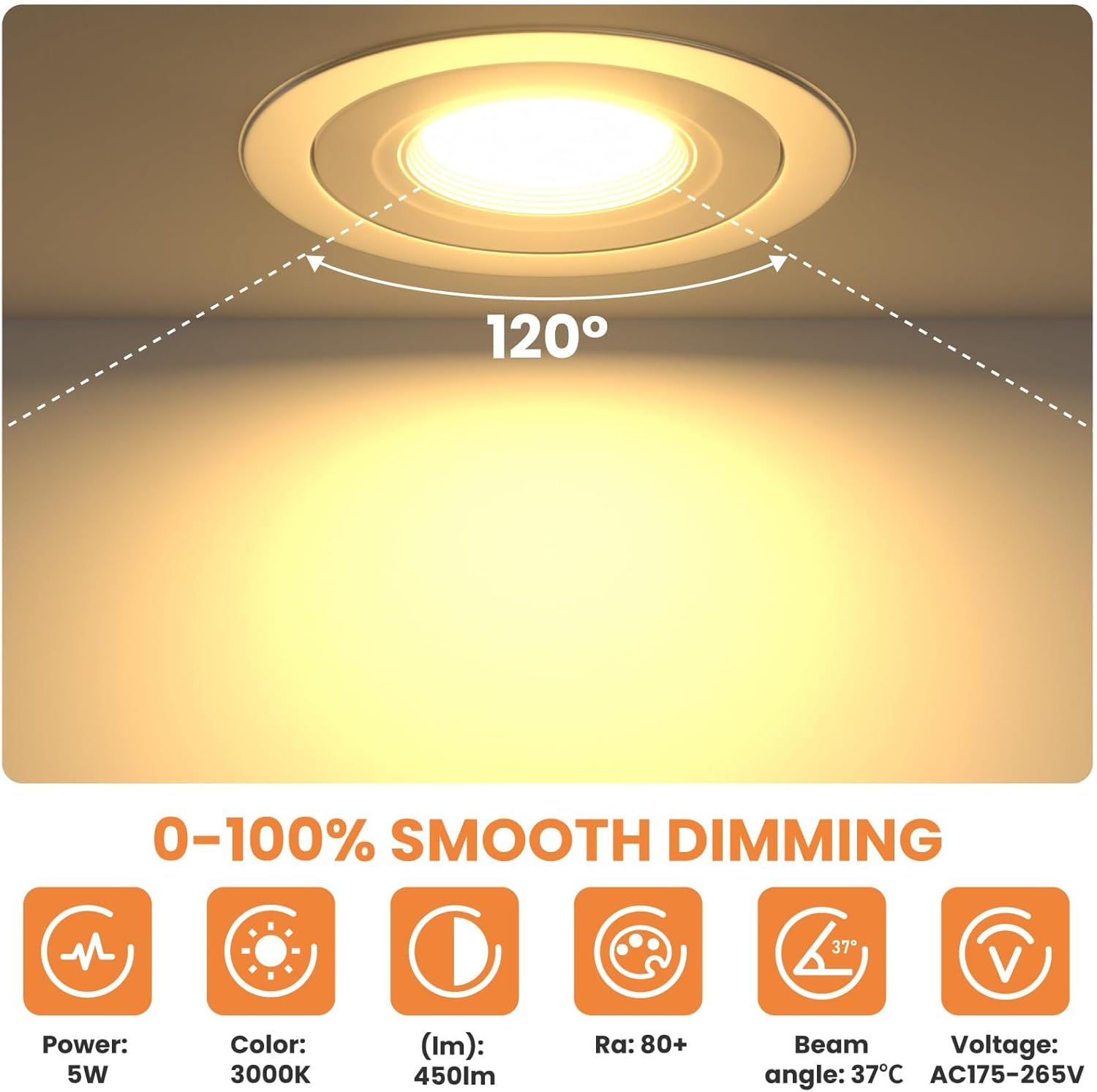 5W LED Recessed Ceiling Light Dimmable IP44 Spotlight,3Cct 2700-3000K,90-100Mm Cutout 450LM Led Downlight Suitable for Kitchen,Bathroom,Bedroom,White, Pack of 10,AUS Plug image number 3