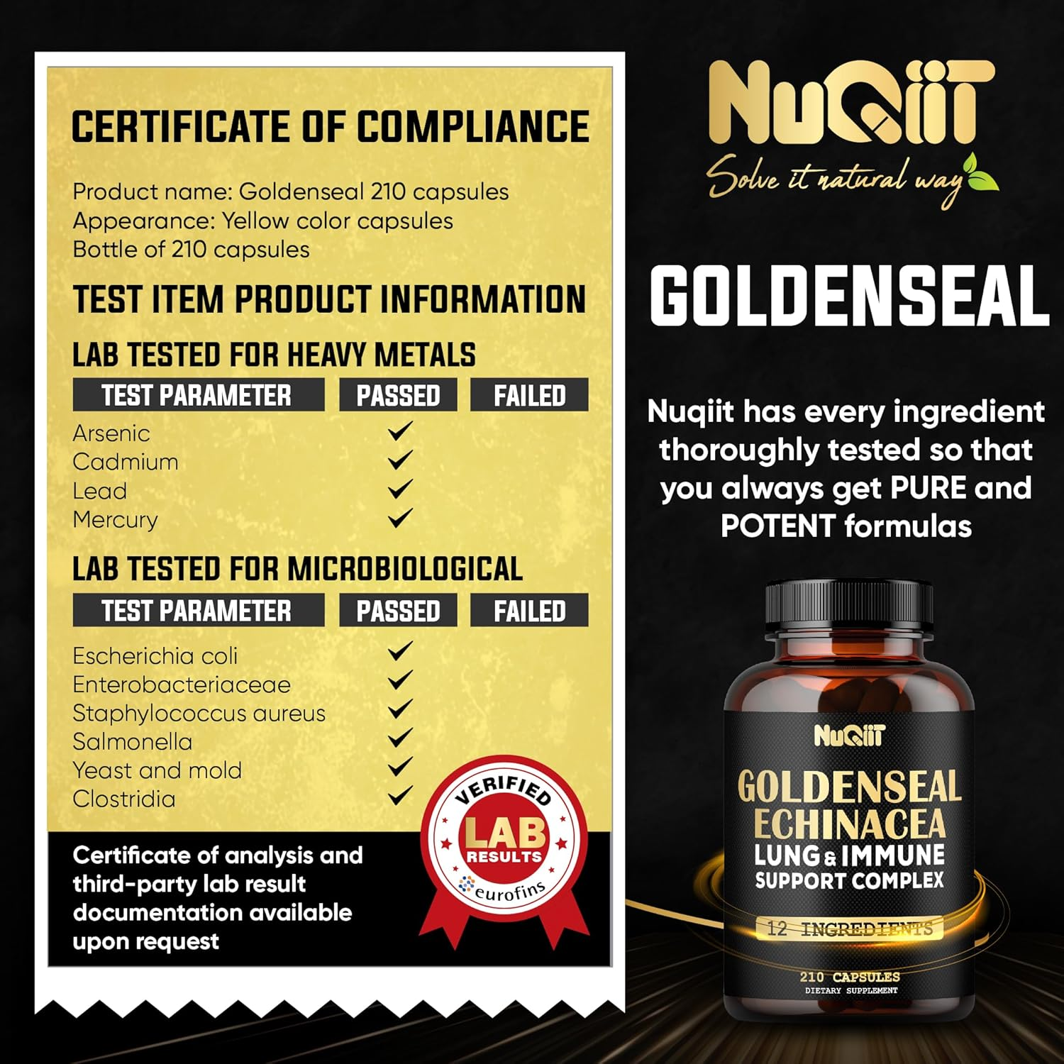 210 Capsules - 1000Mg Goldenseal Root Capsule with Panax Ginseng Root, Bromelain, Immune Support Complex as Elderberry, Garlic Bulb - Digestive Health, Body Balance & More - Goldenseal Root Powder image number 4