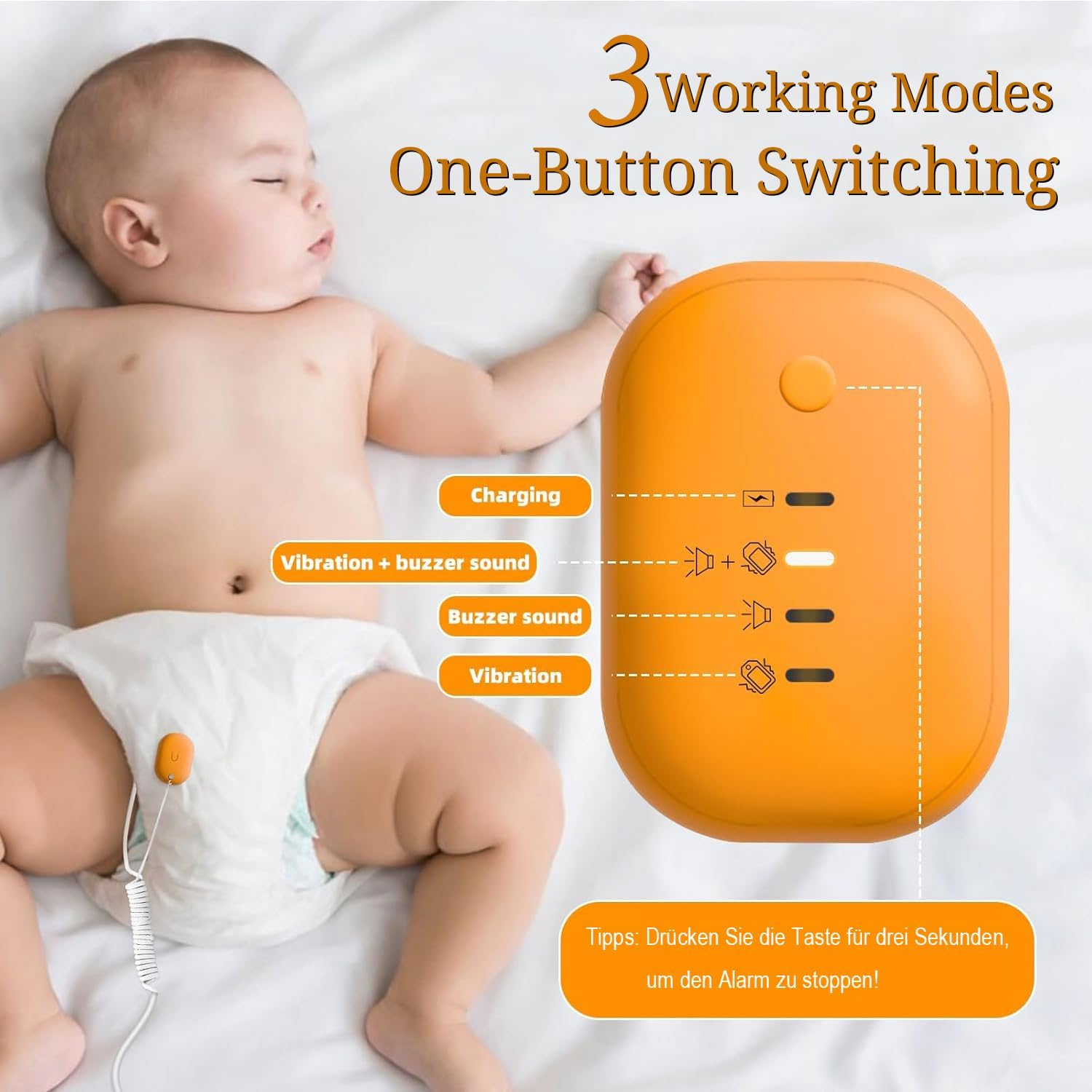 Bed Wetting Alarm for Boys and Girls, USB Rechargeable Wireless Urinal Alarm, Potty Alarm with Sounds and Vibration, Bedwetting Sensor for Kids image number 1