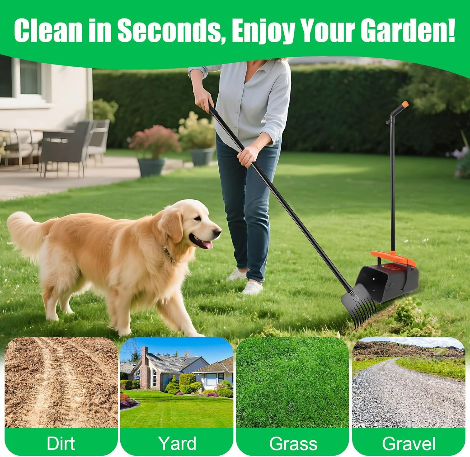 Pooper Scooper, Large Swivel Dog Poo Bin with Lid, 46" Adjustable Long Handle Dogs Poop Scoop with Waste Bags, Pet Waste Use for Garden, Yard, Grass, Dirt or Gravel - Easy to Clean Pet Supplies