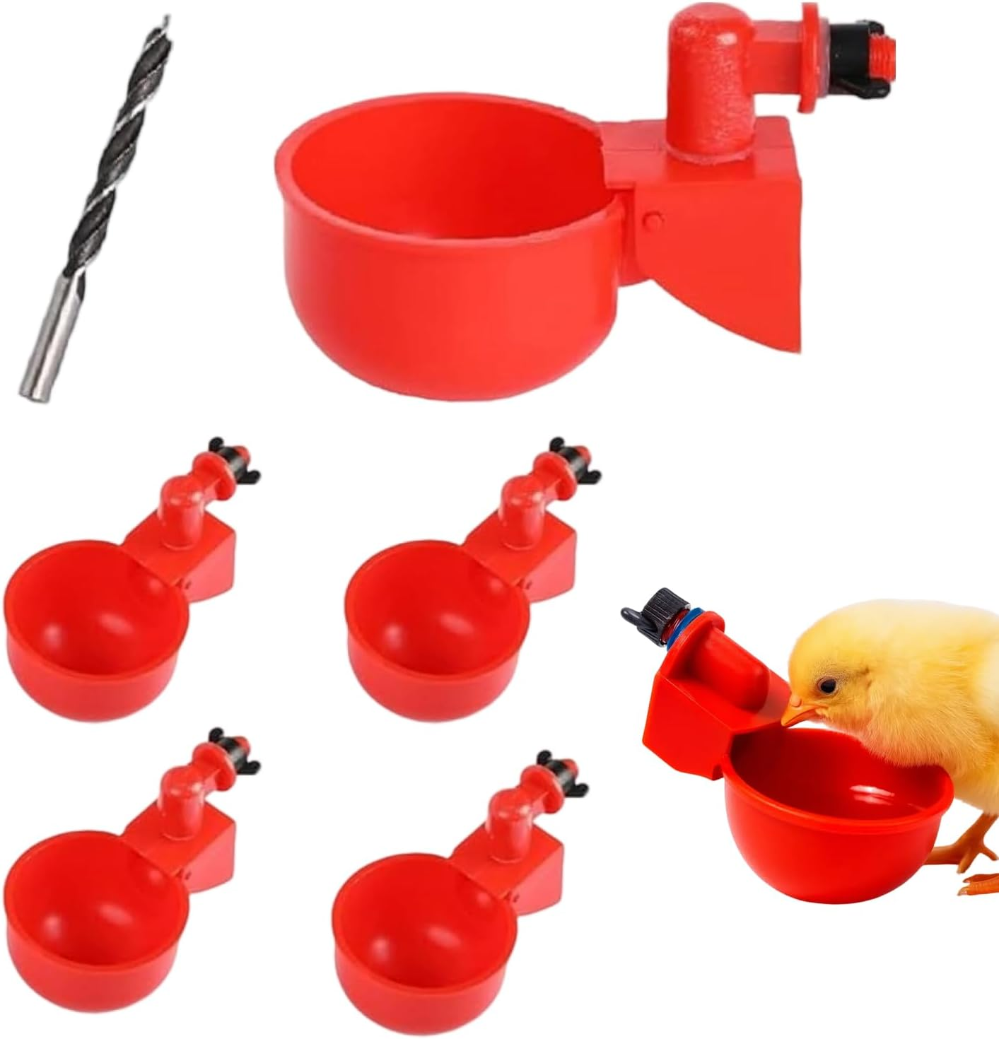 Automatic Chicken Waterer Cups 6 Pack DIY Poultry Drinker Kit for Chickens, Ducks, Turkeys Self-Filling Water Feeder with Drill Bit for Buckets, Barrels No Spill, Low Maintenance image number 4