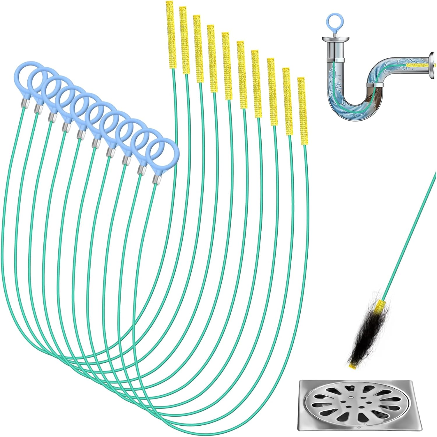 Drain Cleaner Spiral Pack of 5 Pipe Cleaning Spiral Sticks 100 Cm Drain Spiral Hair Catcher Drain Snake Anti-Break Steel Nylon Coating Pipe Cleaning Brush for Kitchen Bathroom Sewers