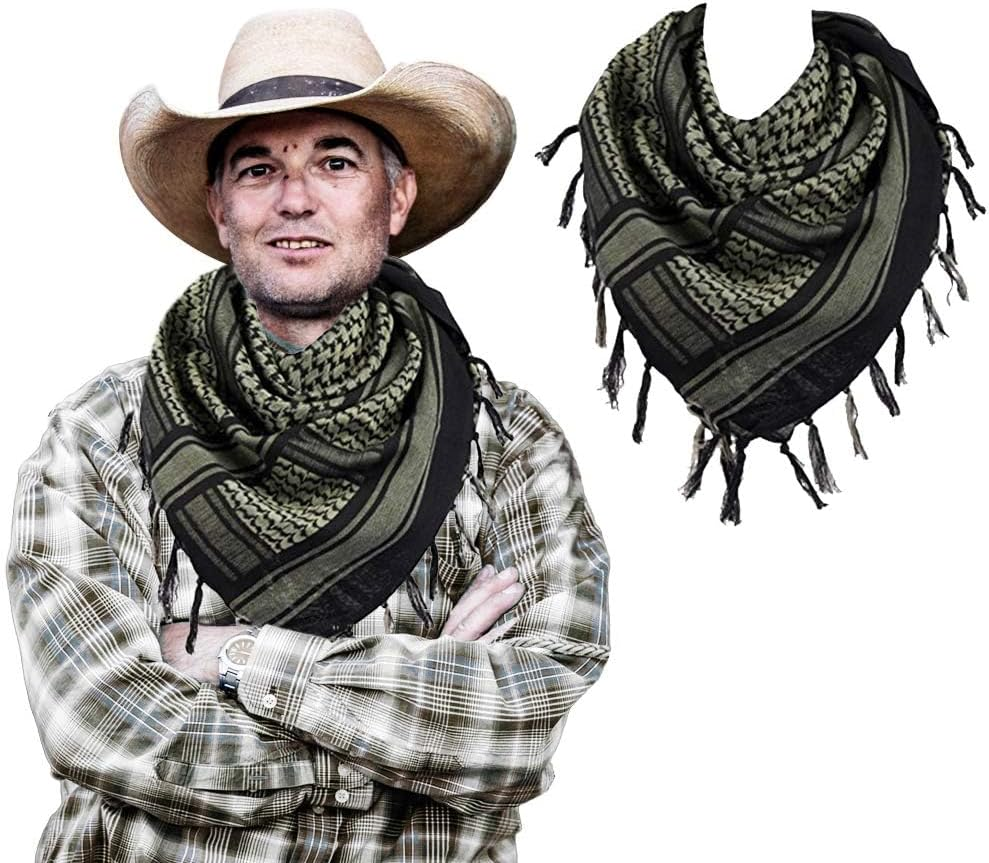 100% Cotton Military Shemagh Arab Tactical Desert Keffiyeh Thickened Scarf Wrap for Women and Men 43"X43" - All Black image number 7