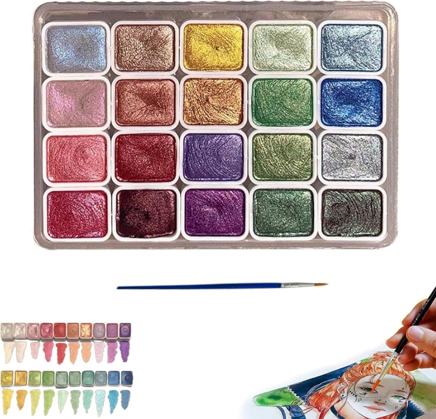 Shifting Watercolor Painting Set, Color Shifting Watercolor Paint, 20 Colors Shimmer Watercolor Paints, Glitter Water Colour Solid Paint Box, Glitter Watercolor Paint for Beginners Artists image number 2