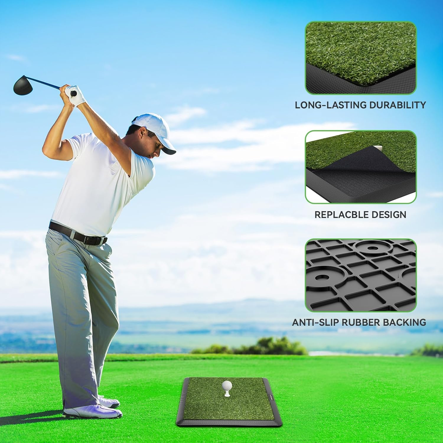 'COSPORTIC Golf Hitting Mat | Golf Training Mat for Swing Path Feedback/Detection Batting | Extra Replaceable Golf Practice Mat 16''X12'' | Advanced Guides and Rubber Backing for Home/Indoor/Outdoor' image number 4