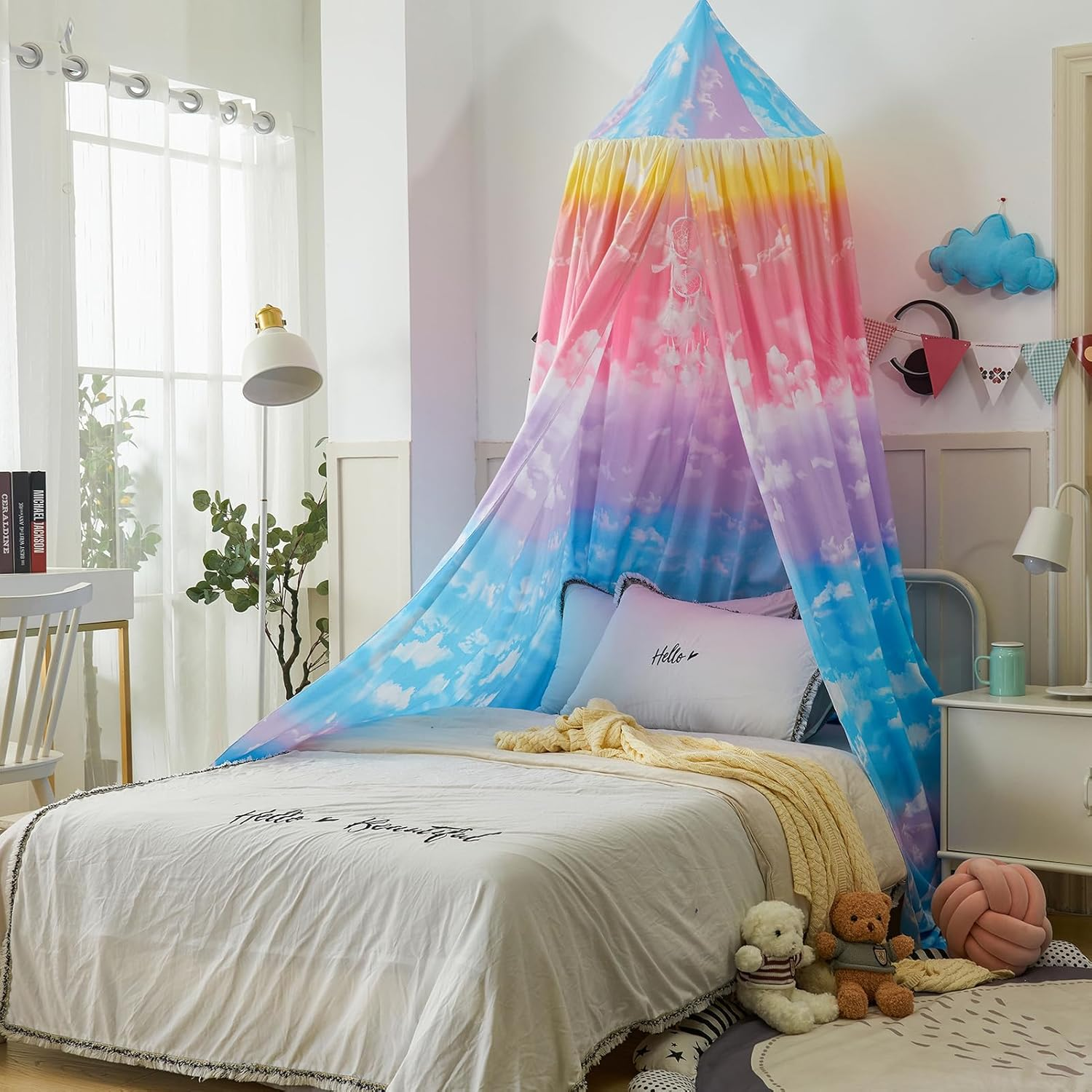 Princess Decor Canopy for Kids Bed, Soft and Durable Bed Canopy for Girls Room Tent Canopy Dreamy Mosquito Net Bedding, Children Reading Canopies Indoor (Rainbow) image number 4