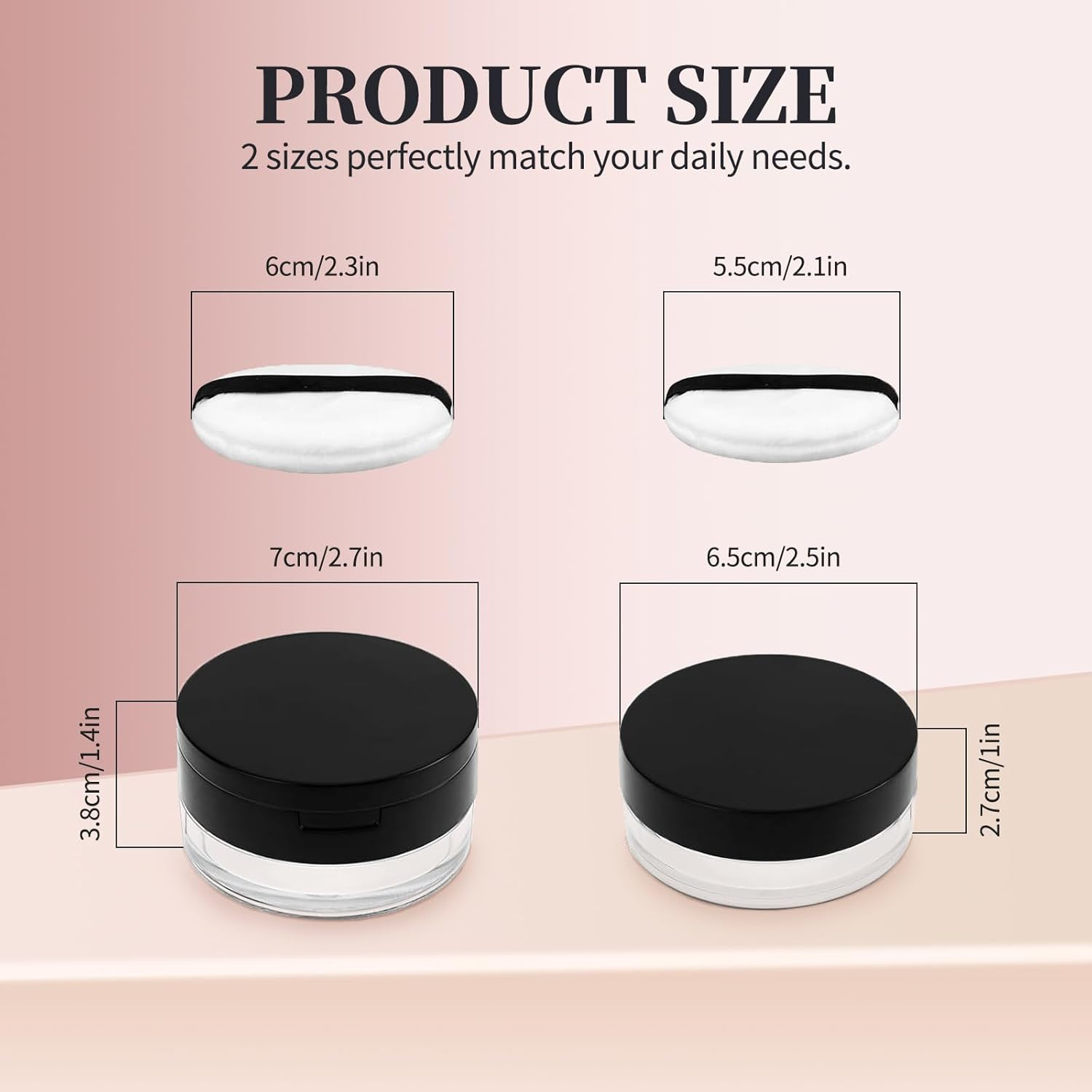 4Pcs Loose Powder Containers with Powder Puff, Plastic Reusable No Leak Powder Compact with Mirror and Puff, Refillable Empty Makeup Containers, Travel Powder Container with Elasticated Net Sifter and Lid (Black) image number 5