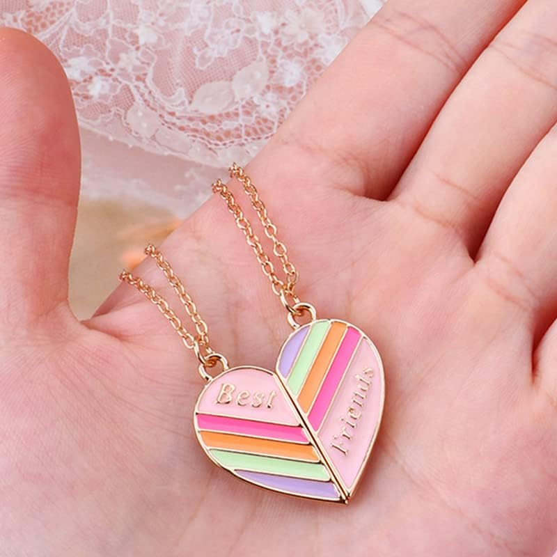 Magnetic BFF Necklace for 2 Girls Heart Rainbow Friends Necklace for Best Friend Christmas Birthday Gifts for Bestie Matching Friendship Necklaces for 2 Teen Girls image number 4