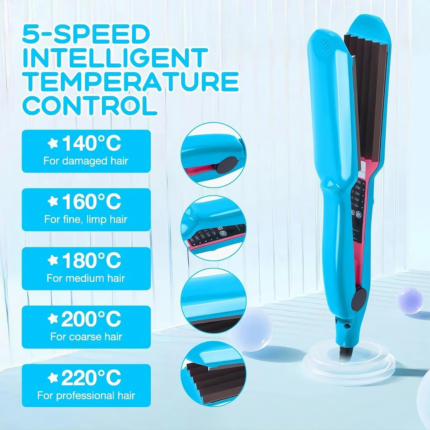 Pro Hair Crimper for Women/Girls Professional Volumizing Crimping Iron for Fluffy Style 30S Rapid Heating Fluffy Corn Iron (Blue) - Pink image number 6