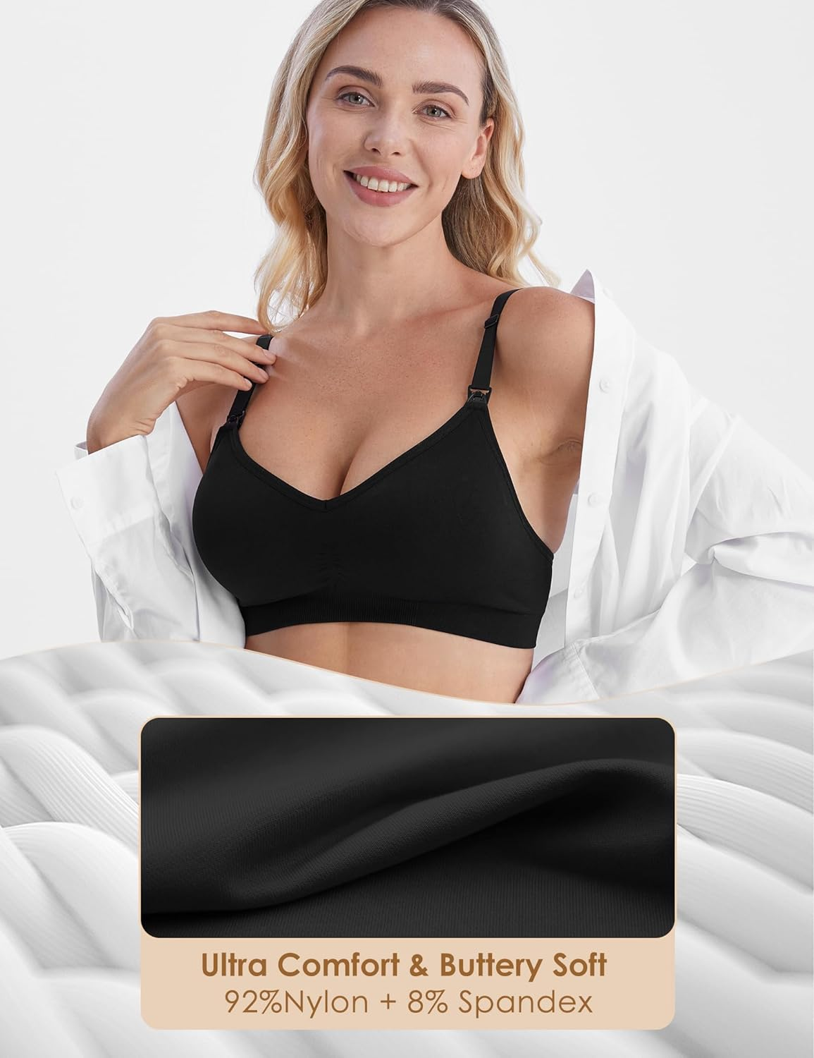 HOFISH Nursing Bras for Maternity Breastfeeding Seamless Wirefree Push up Bras for Womens Pregnancy Everyday Comfort 3Pack