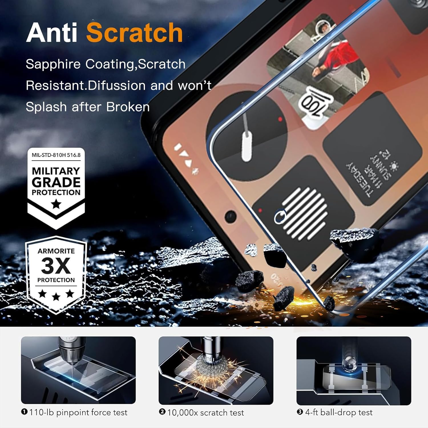 ZAXGLAR Screen Protector for Nothing Phone 3A for Tempered Glass, Pack of 2 Tempered Glass and 2 Camera Protection, HD Screen Protector, 9H Hardness Screen Protector image number 5