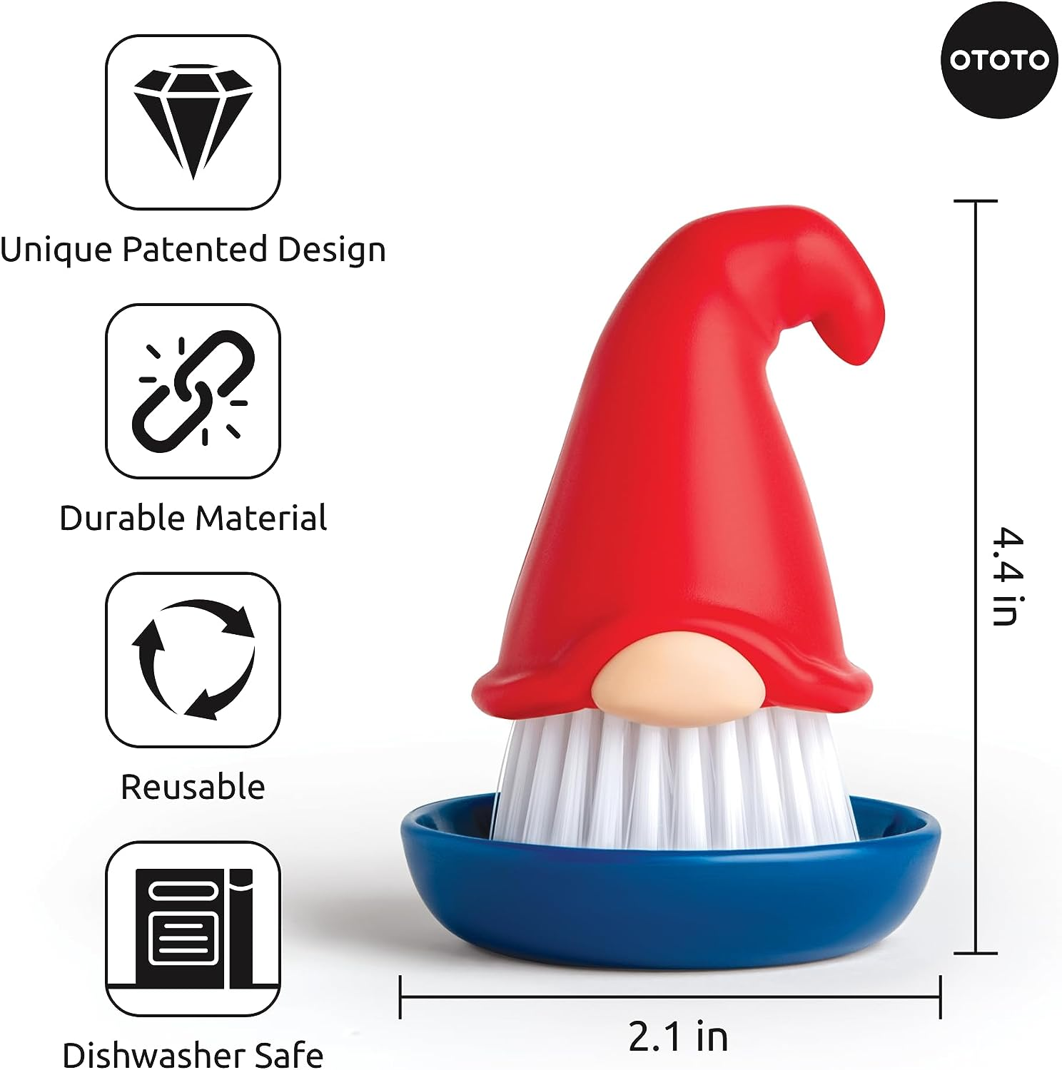 New! Beardy Dish Brush by OTOTO - Gnome Gifts, Extravagant Gifts, Cute Kitchen Accessories, Funny Kitchen Gadgets image number 4