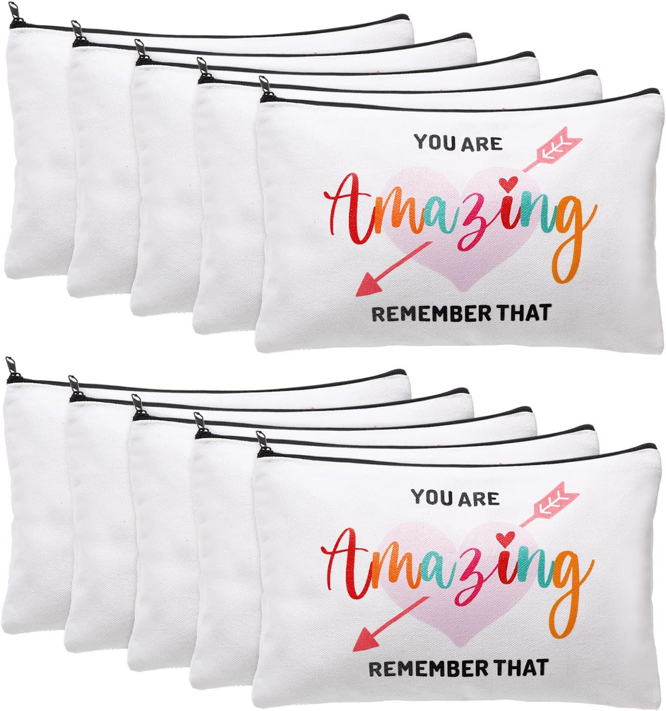 Chunful 10 Pieces Inspirational Canvas Makeup Bags for Women Bulk Rainbow Canvas Makeup Bags Cosmetic Bag with Zipper Friendship Gift Travel Toiletry Bag Pouch, White, Tree Style - Vintage Wildflowers image number 6