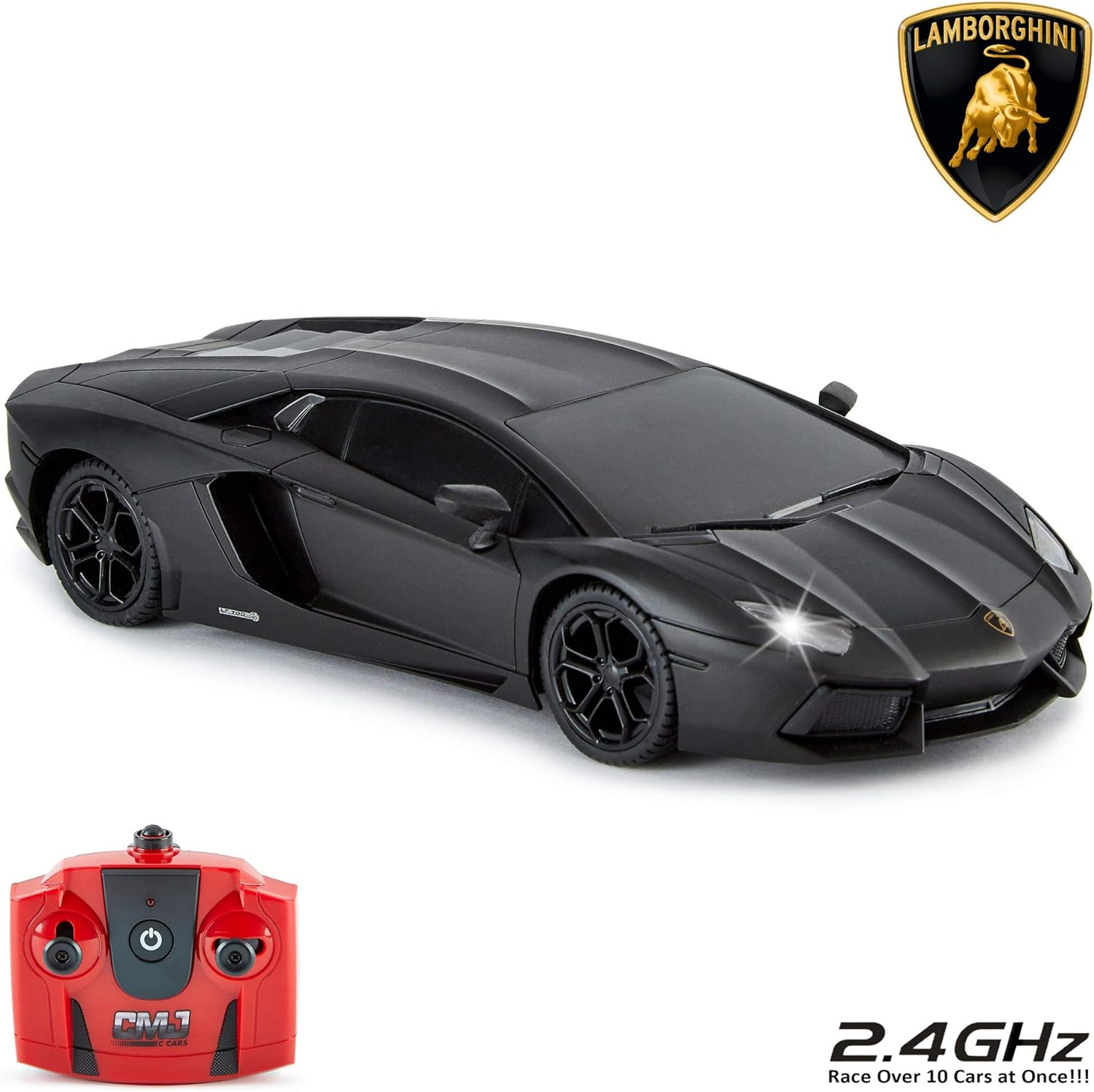 Lamborghini Aventador Official Licensed Remote Control Car with Working Lights, Radio Controlled on Road RC Car 1:24 Scale, 2.4Ghz Matte Black, Great Toys for Boys and Girls