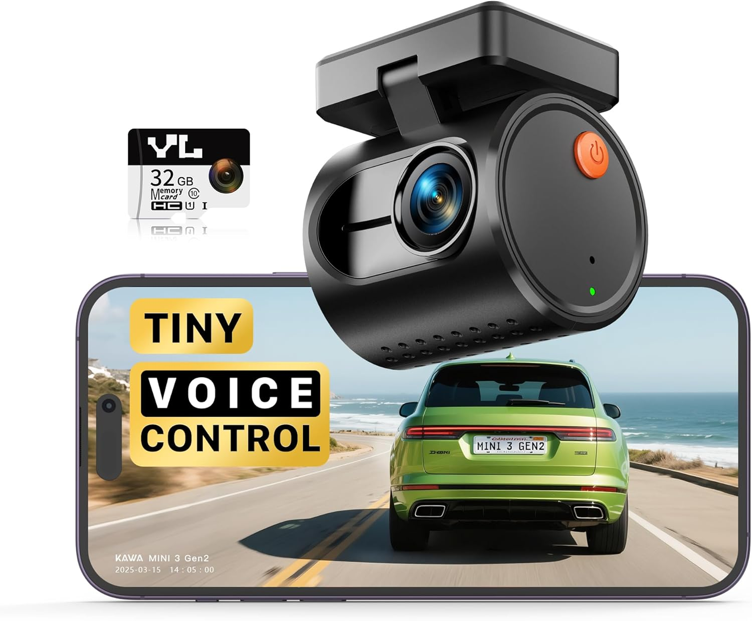 KAWA 2K Tiny Dash Cam, 1296P QHD Mini Car Camera Dashcam - Voice Control, G -Sensor, Free 32GB TF Card, Built-In Wifi, APP Control, WDR/3D DNR with Super Night Vision, 24H Parking Mode image number 6