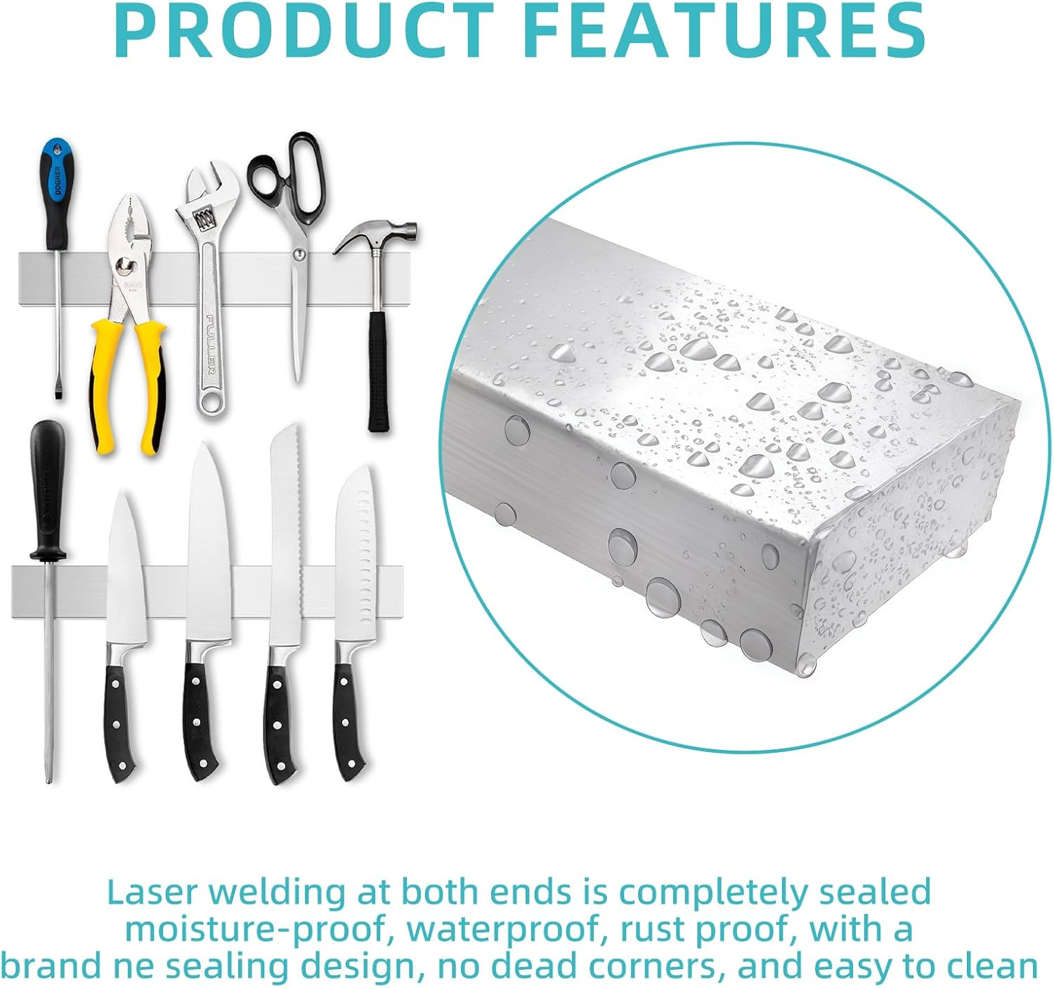 Magnetic Knife Holder - 304 Stainless Steel Magnetic Knife Strip, Wall Mount No Drilling, Space-Saving Knife Organizer, Holds Knives Securely, Easy to Clean (30CM) image number 5